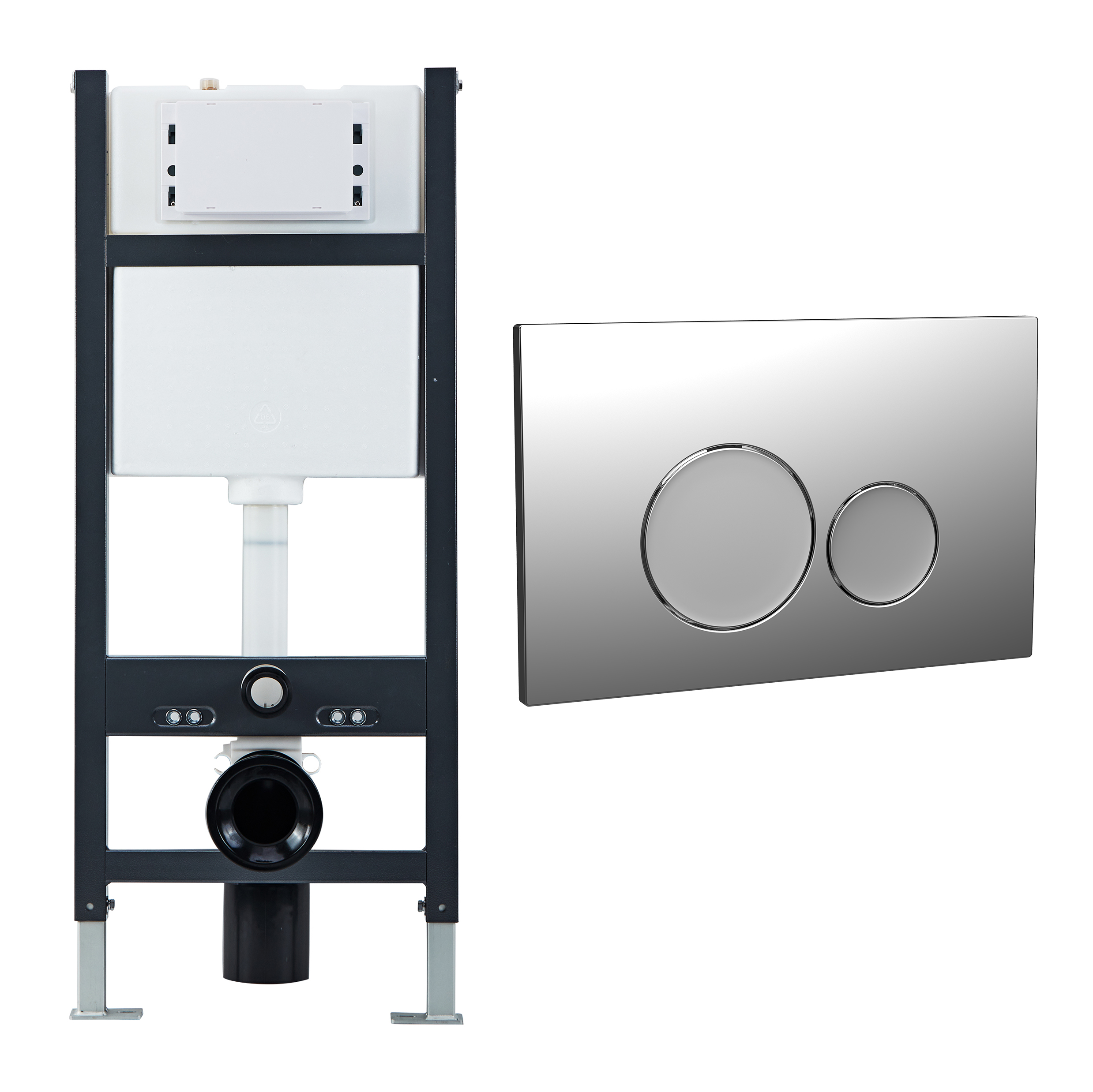 Drench Wall Hung Toilet Frame, Pneumatic Concealed Cistern & Dual Flush Plate with Round Buttons