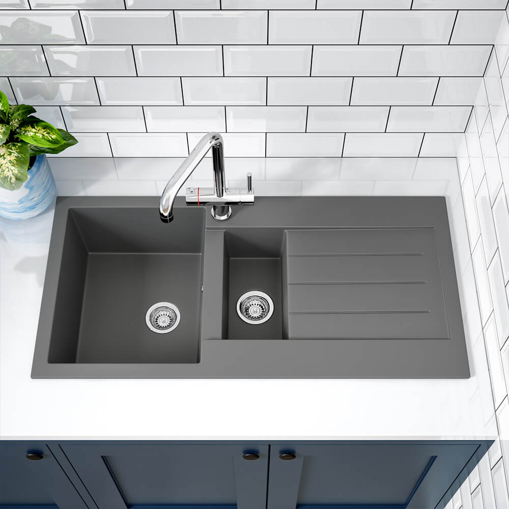 Vellamo Designer 1.5 Bowl Comite Composite Kitchen Sink & Waste with Reversible Drainer - 1000 x 500mm