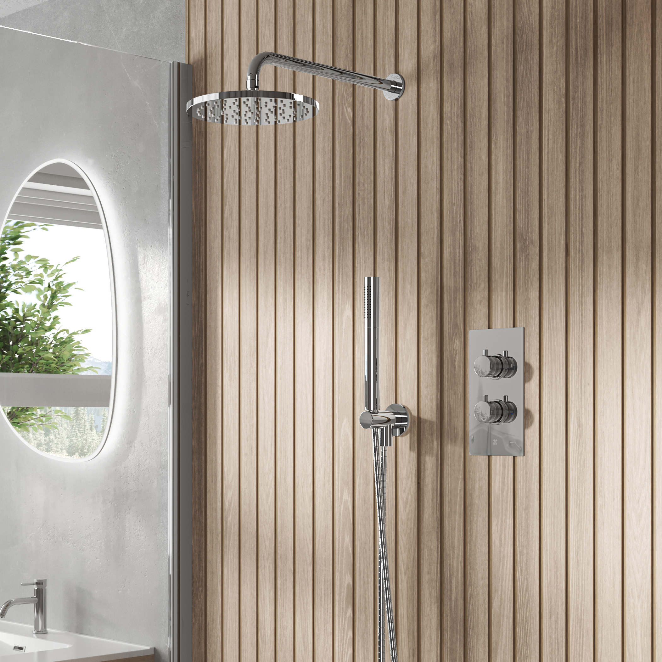Core Concealed Thermostatic Valve, Fixed Head & Shower Handset Kit