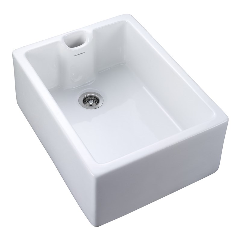 Rangemaster Classic Belfast 1 Bowl White Fireclay Ceramic Sink & Waste and Butler & Rose Carlton Traditional Kitchen Bridge Mixer - Lever Handles