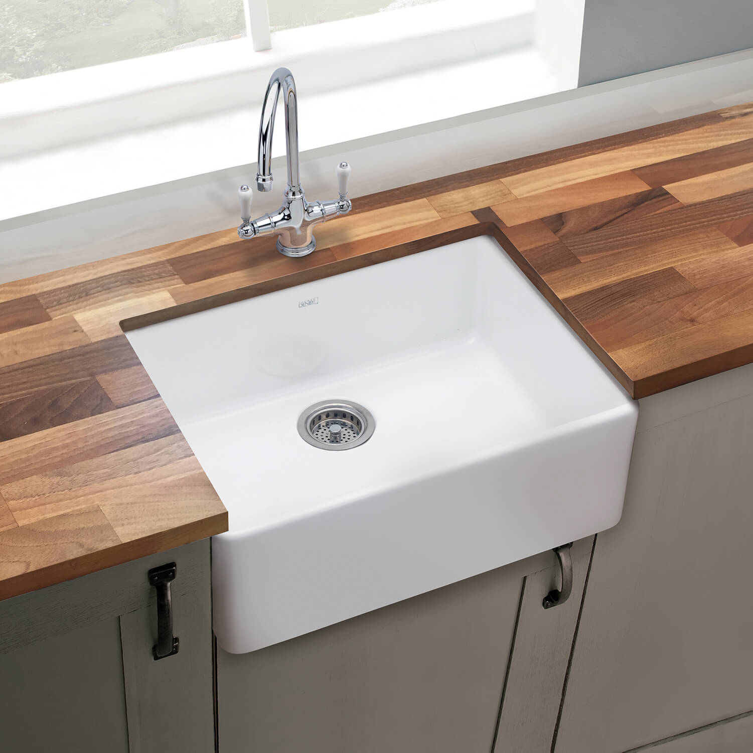 Thomas Denby Legacy Belfast 1 Bowl Gloss White Ceramic Kitchen Sink - 595 x 450mm