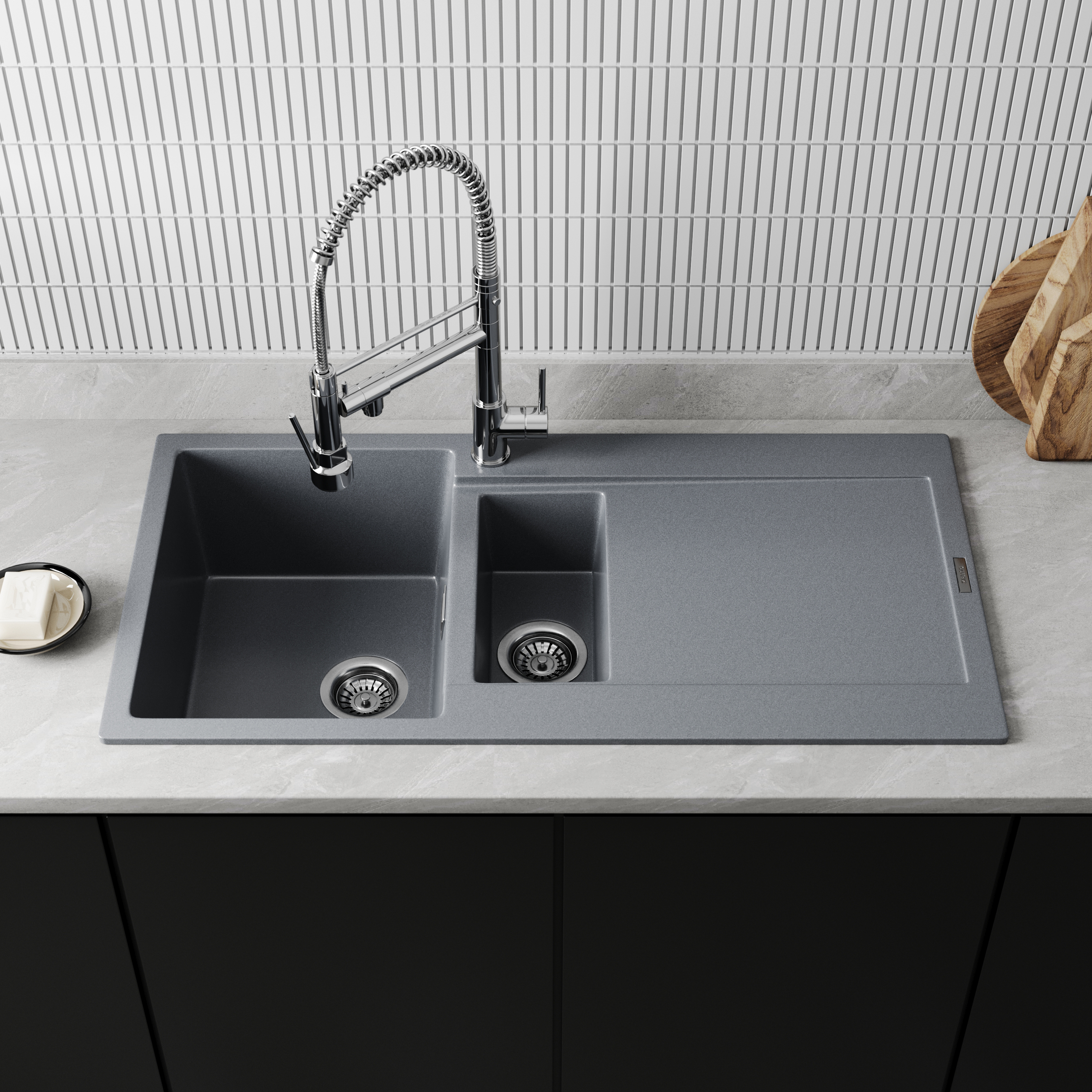 Vellamo Rocca 1.5 Bowl Granite Composite Inset Kitchen Sink & Waste - 1000 x 500mm