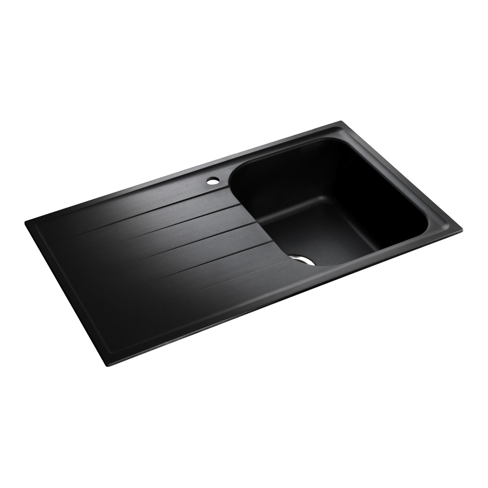 Rangemaster Amethyst Igneous Granite Compact Single Bowl Kitchen Sink with Reversible Drainer & Waste Kit - 860 x 500mm