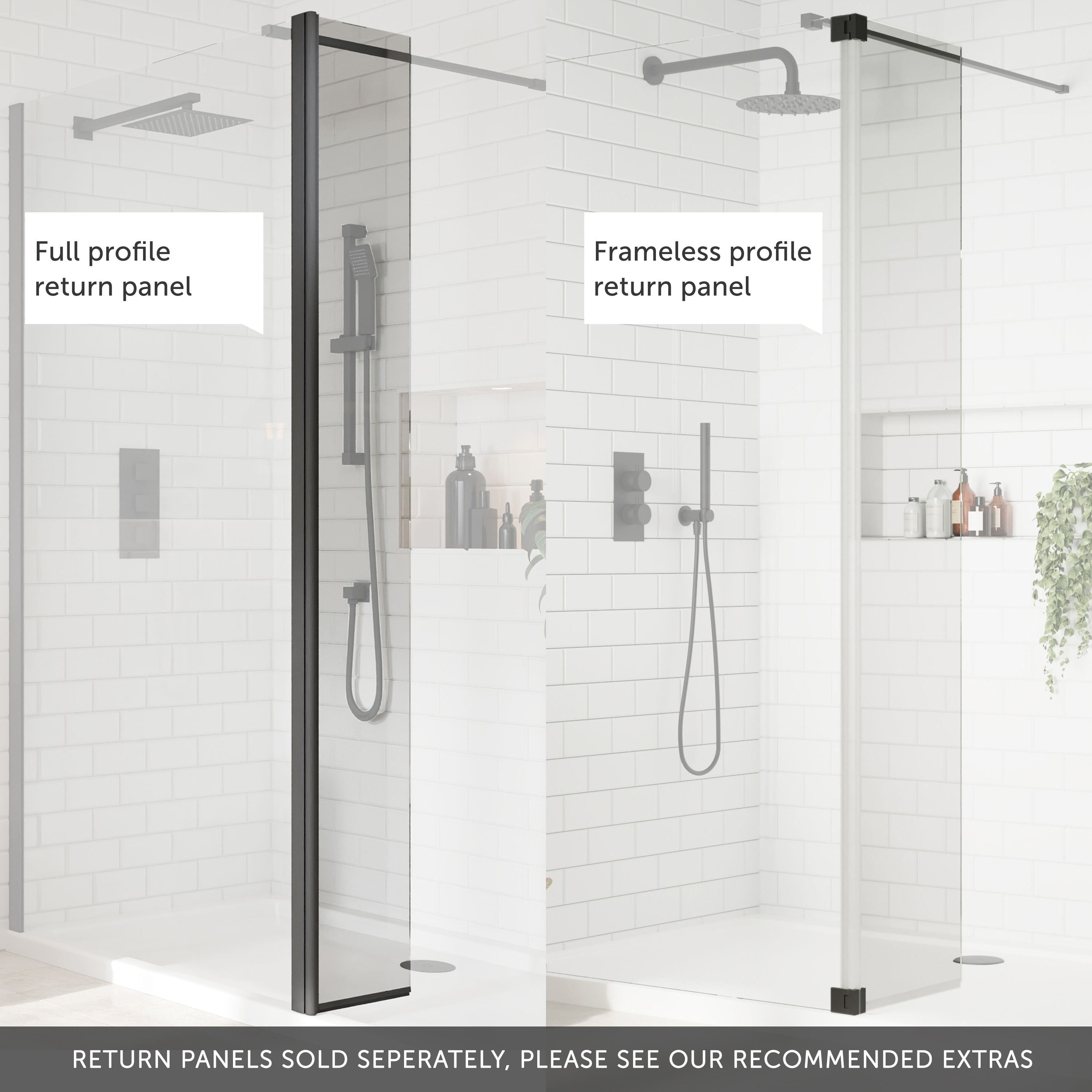 Harbour i8 Matt Black Easy Clean 8mm Walk In Shower Panel
