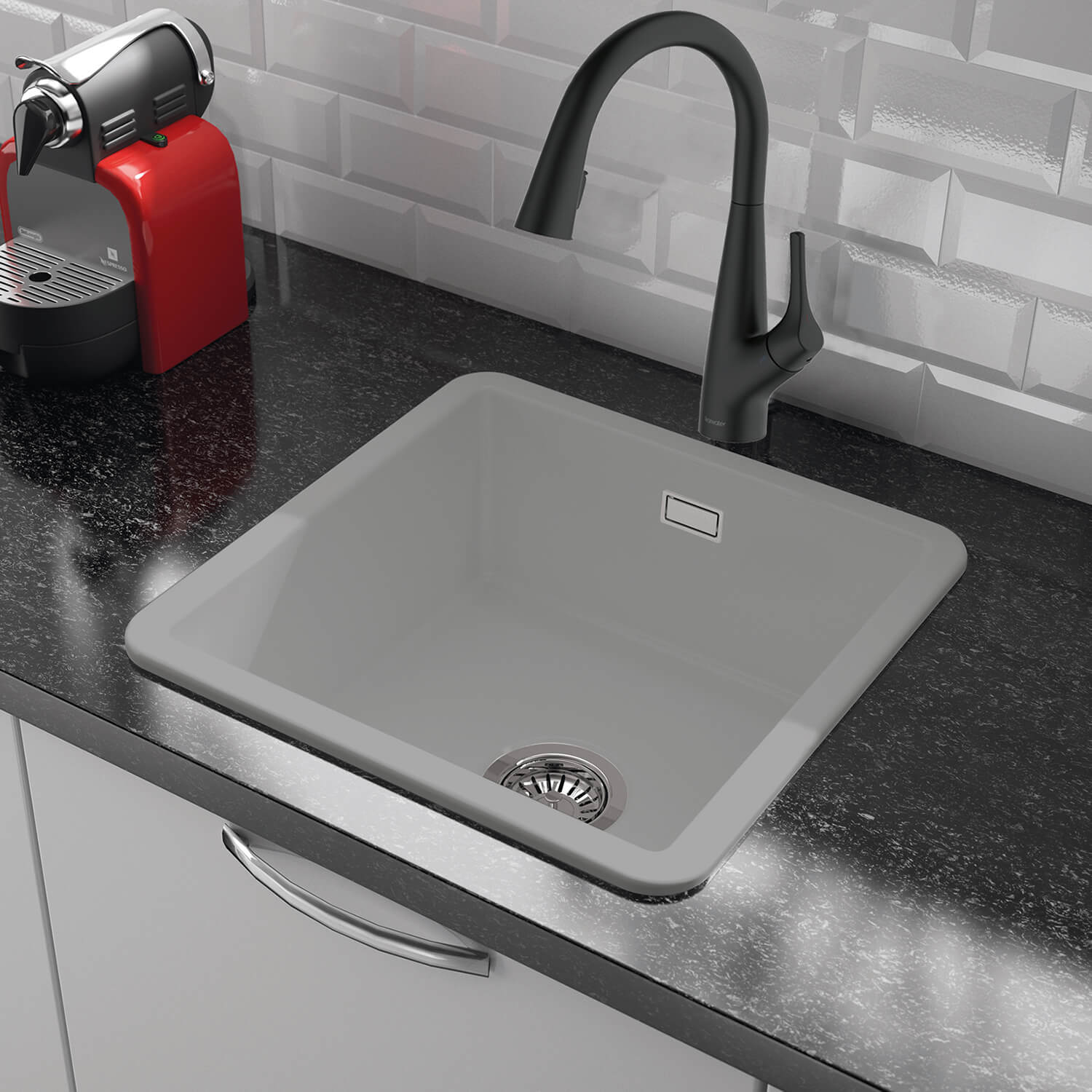 Thomas Denby Metro 1 Bowl Inset or Undermount Ceramic Kitchen Sink - 460 x 460mm