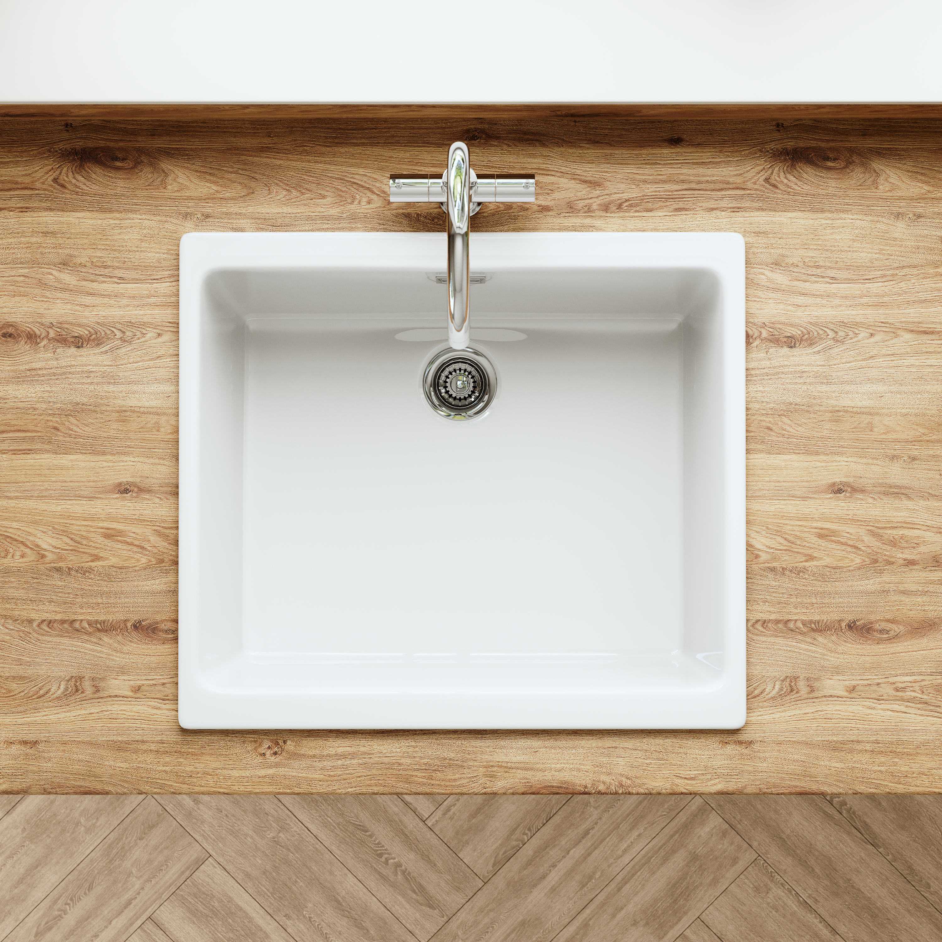 Butler & Rose Bryn Large 1 Bowl White Fine Fireclay Ceramic Inset/Undermount Kitchen Sink - 526mm x 460mm