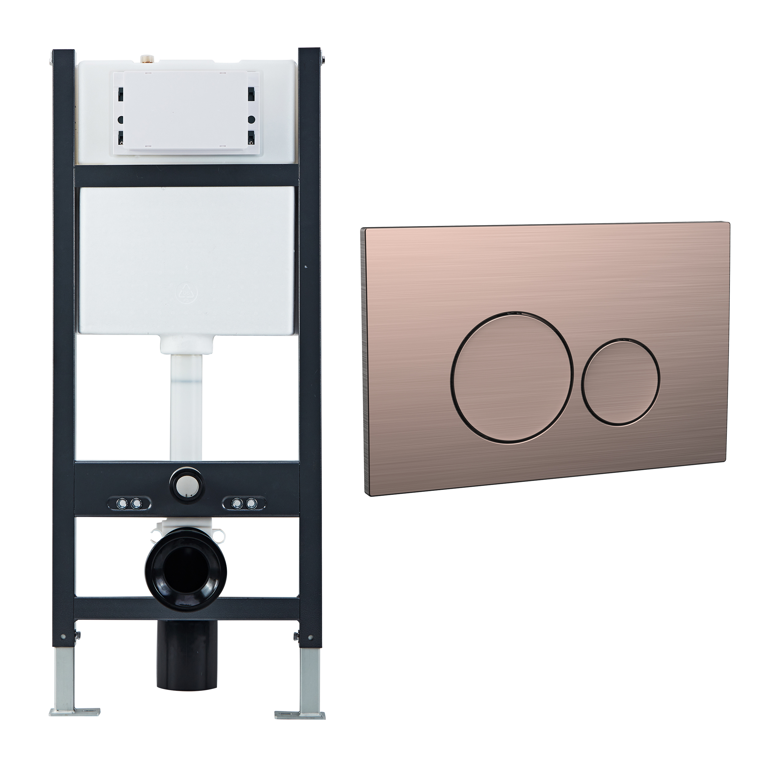 Drench Wall Hung Toilet Frame, Pneumatic Concealed Cistern & Dual Flush Plate with Round Buttons