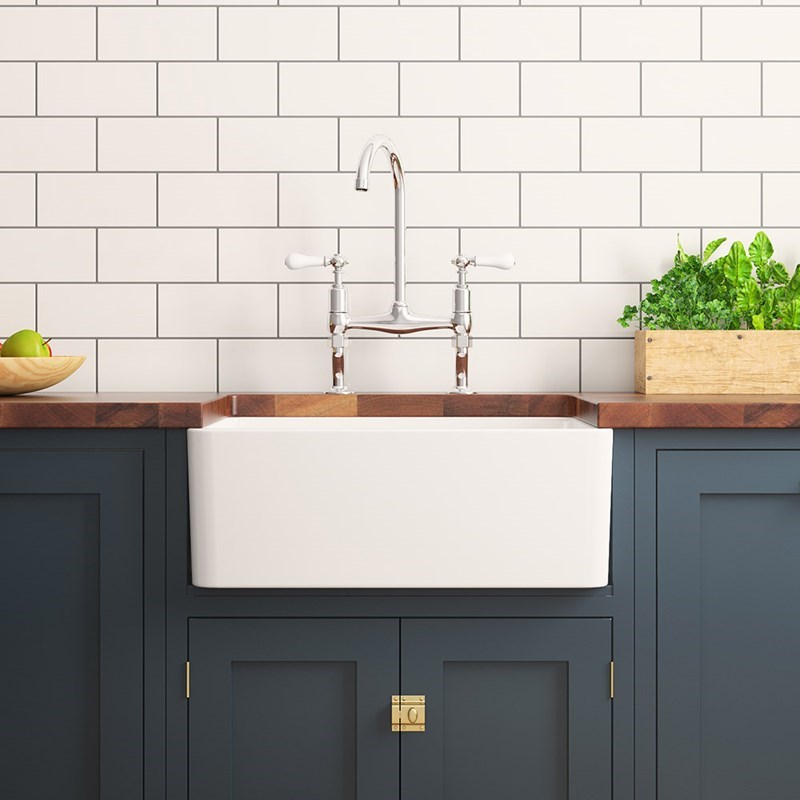 RAK Gourmet 2 Ceramic Fireclay Large Belfast Kitchen Sink with Waste - 595 x 475mm