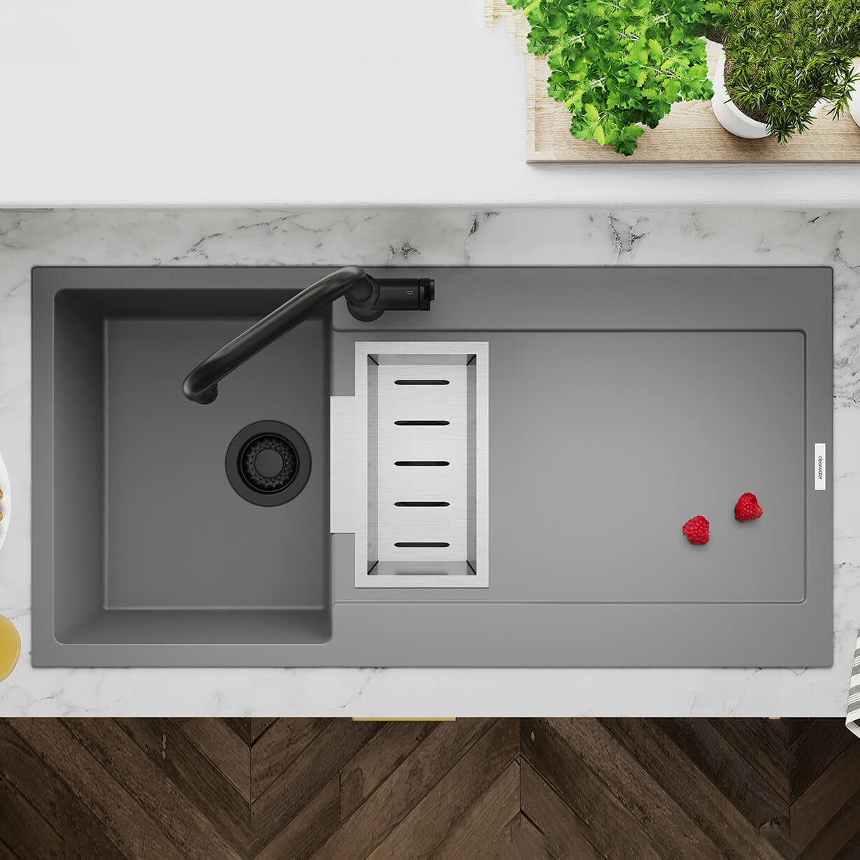 Clearwater Carina 1.5 Bowl Granite Composite Sink & Waste with Reversible Drainer - 1000 x 500mm