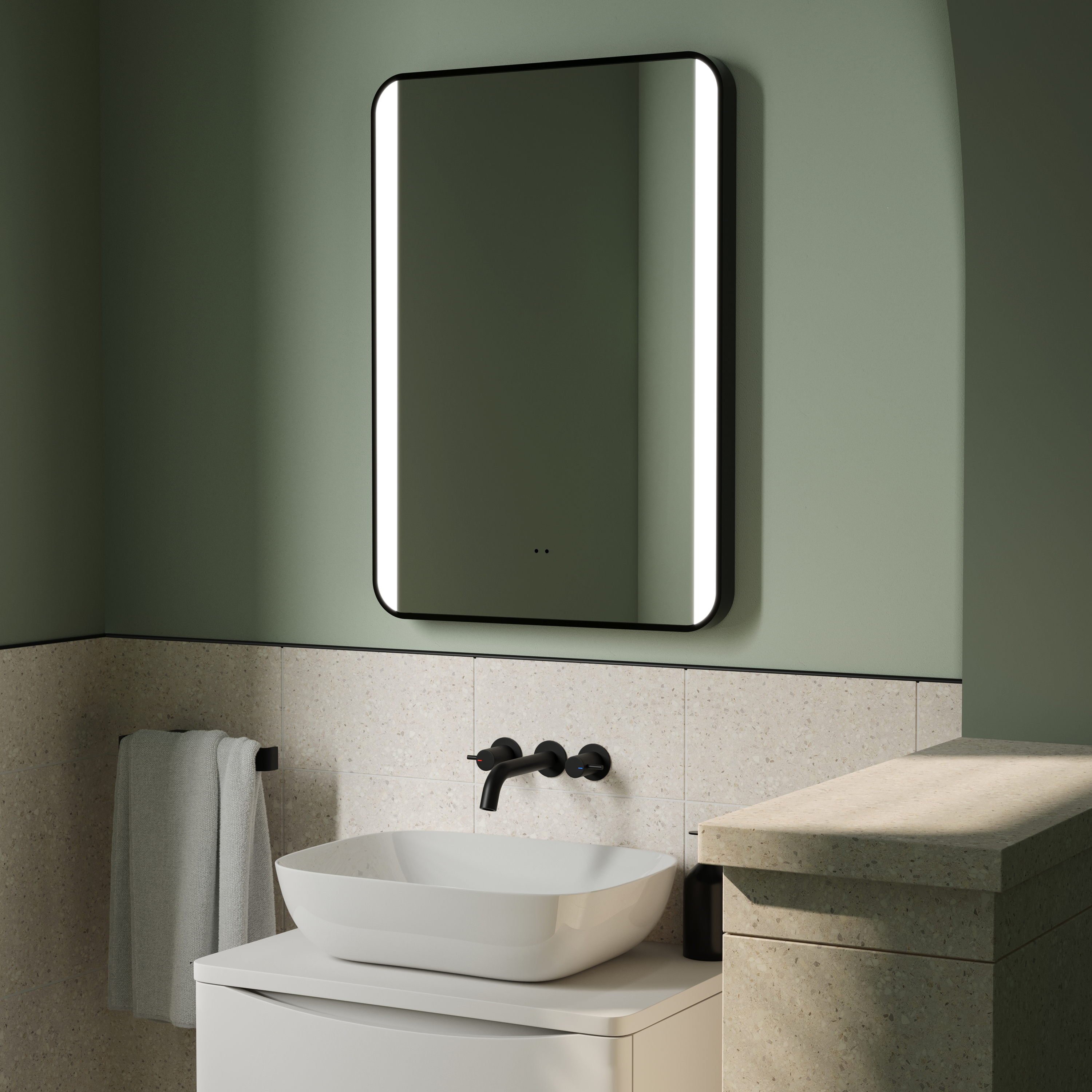 Vellamo LED Illuminated Matt Black Mirror with Demister Pad & Colour Change LEDs - 500 x 700mm