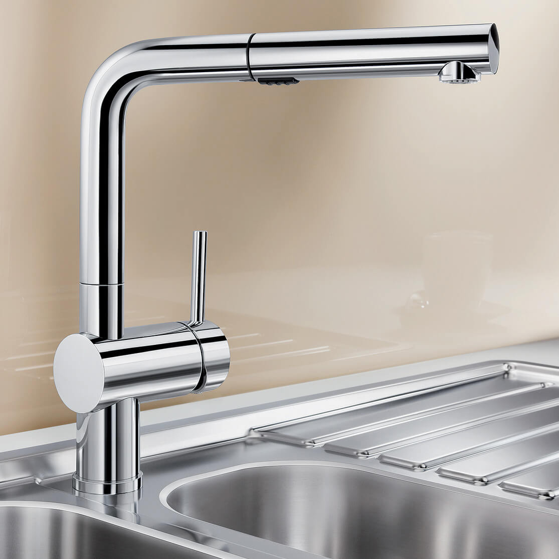 Blanco Linus-S Vario Single Lever Chrome Mono Pull Out Kitchen Mixer Tap with Dual Spray