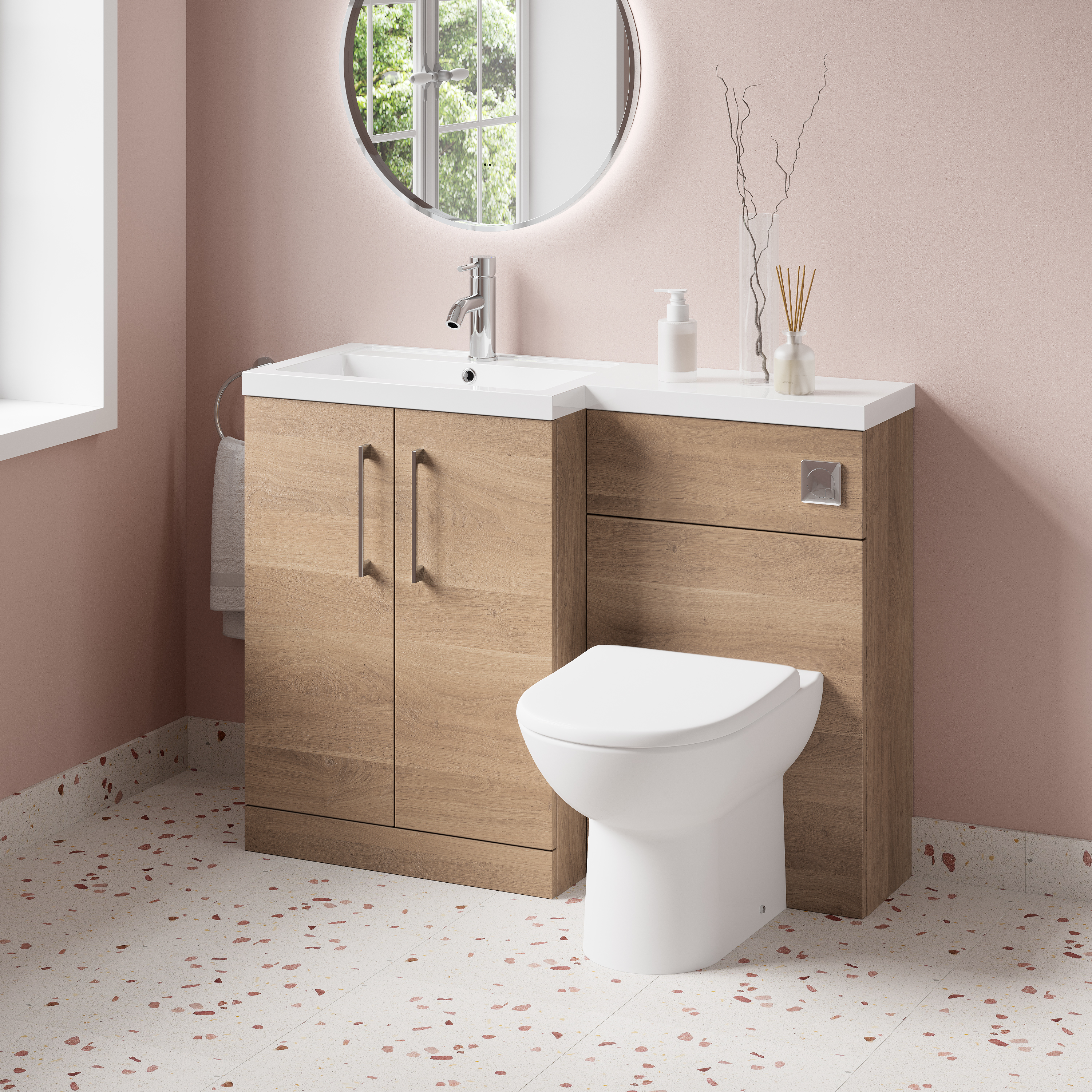 Erin 1100mm Bleached Oak Combination Bathroom 2 Door Sink & Toilet Unit