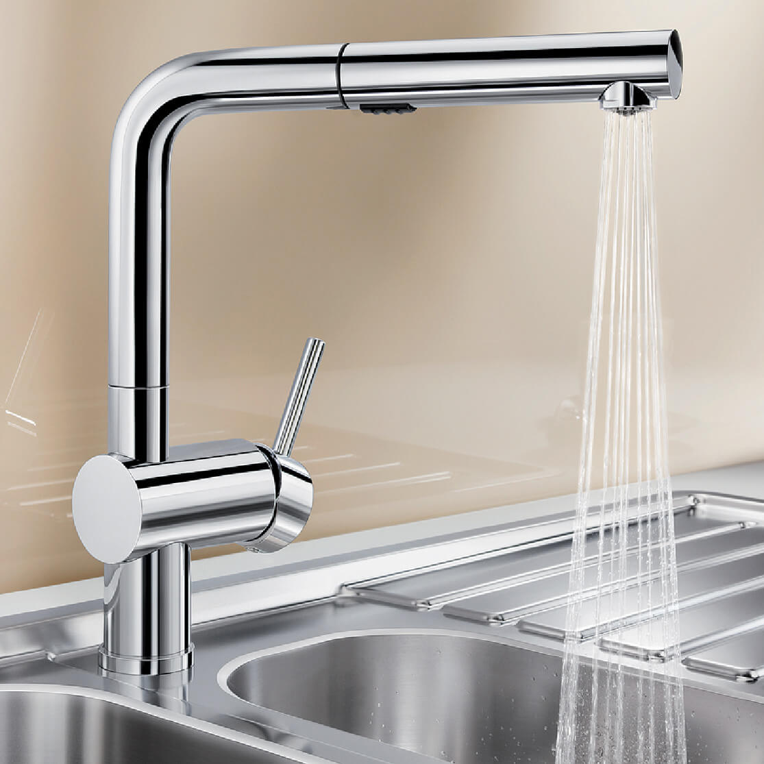 Blanco Linus-S Vario Single Lever Chrome Mono Pull Out Kitchen Mixer Tap with Dual Spray
