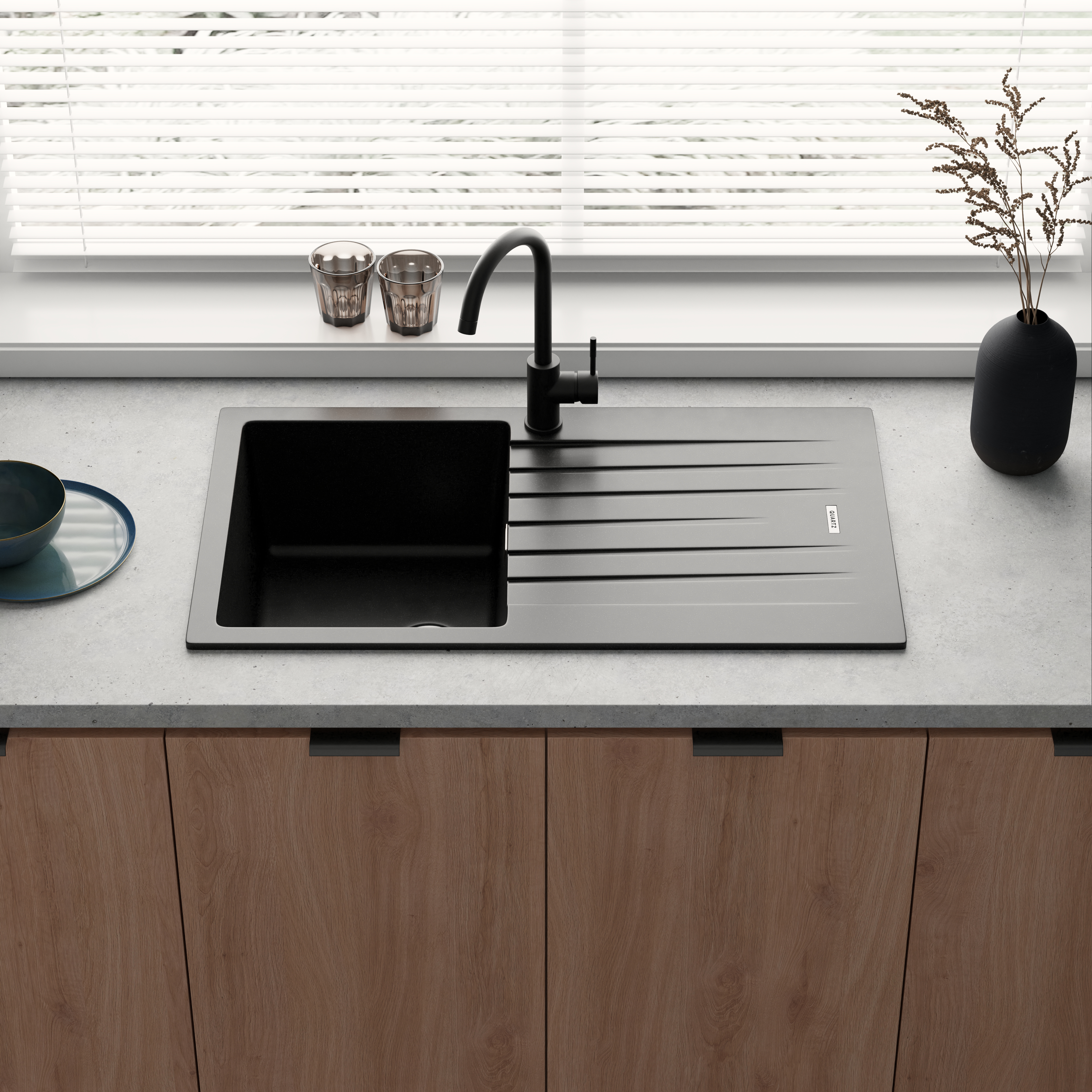 Vellamo Horizon Compact 1 Bowl Granite Composite Kitchen Sink & Waste - 860 x 500mm