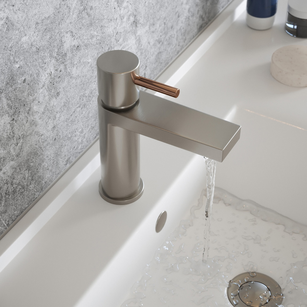 The Tap Factory Vibrance Brushed Nickel Mono Basin Mixer and Basin Waste - 6 Handle Colours Available