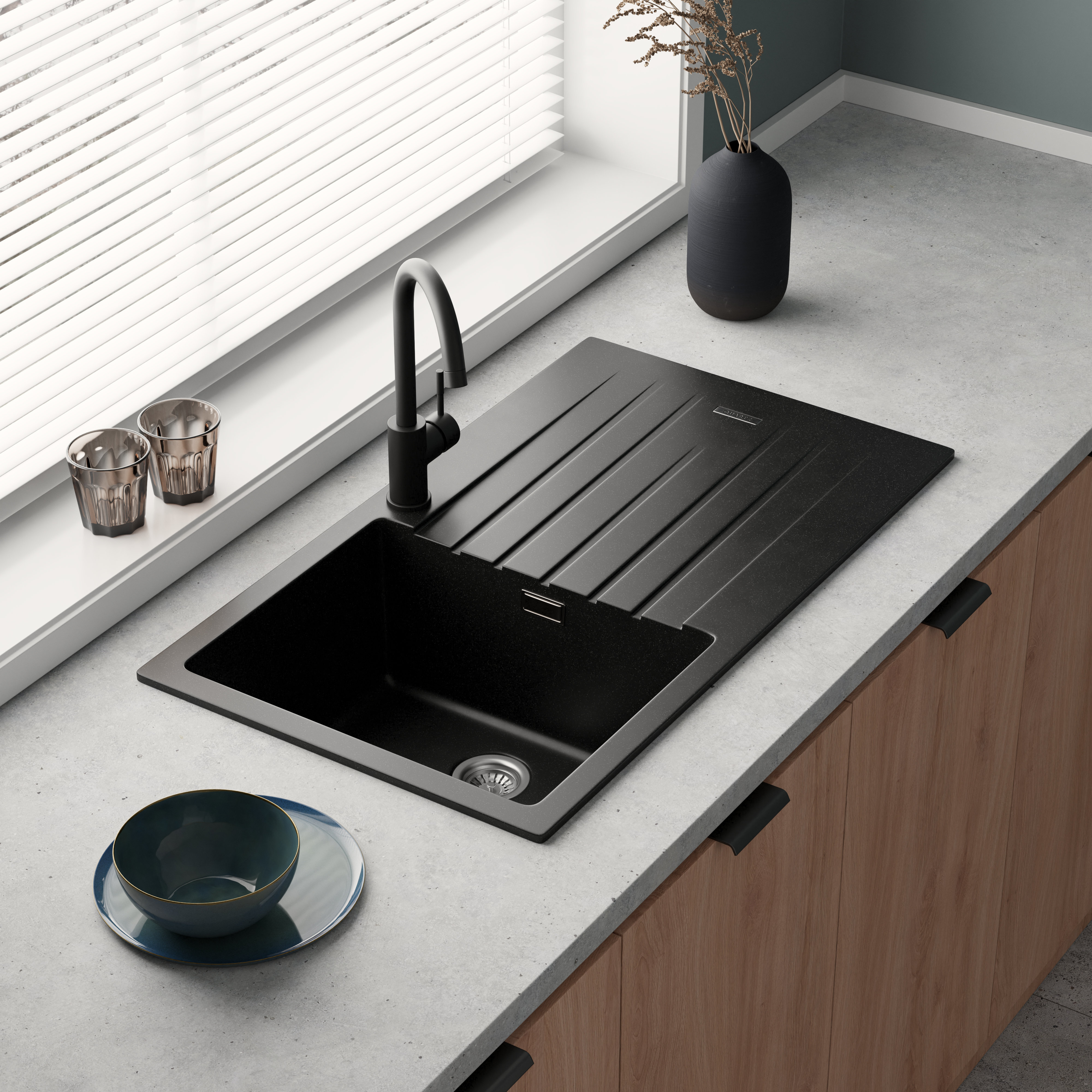 Vellamo Horizon Compact 1 Bowl Granite Composite Kitchen Sink & Waste - 860 x 500mm