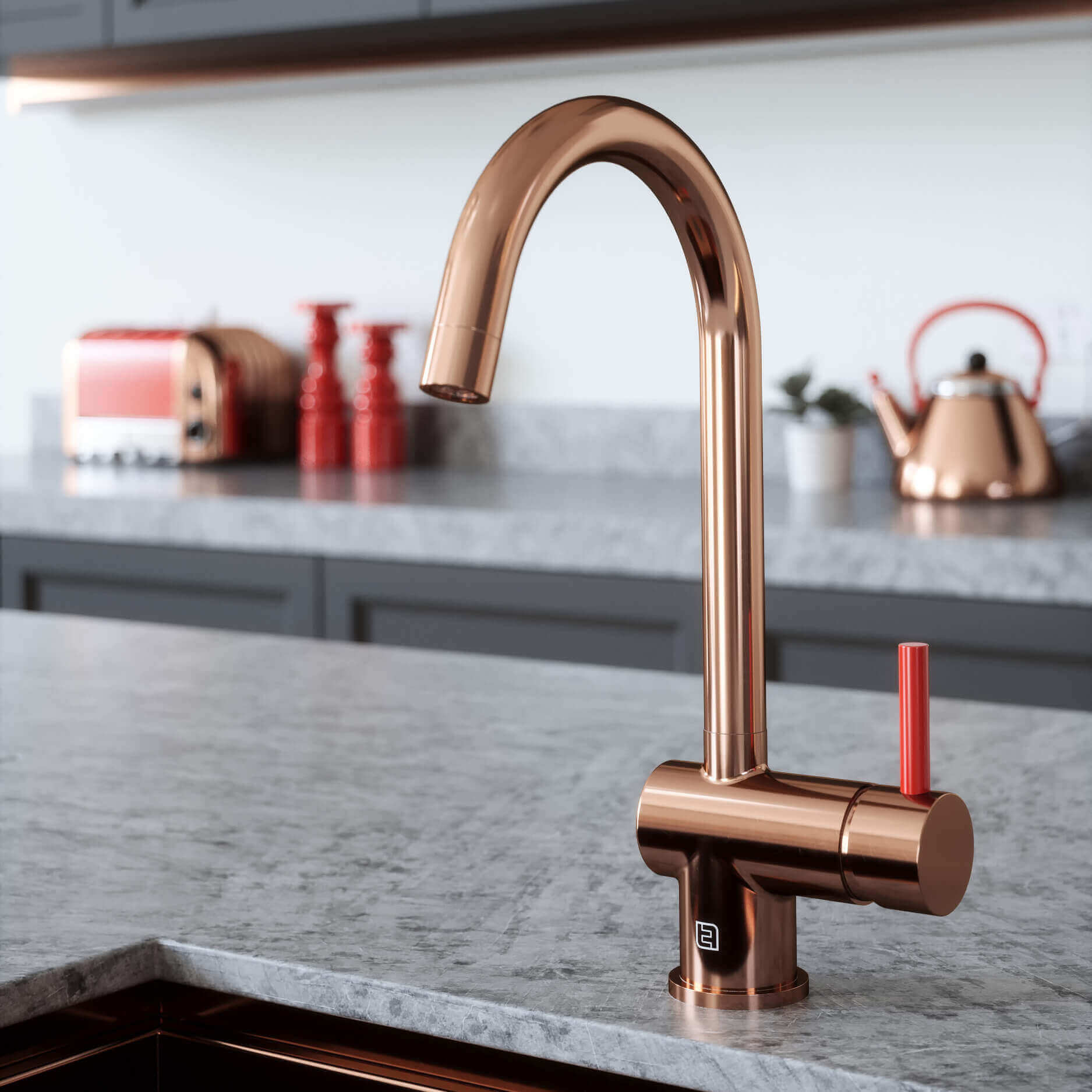The Tap Factory Vibrance 1 Copper Single Lever Mono Kitchen Mixer with Coloured Handles