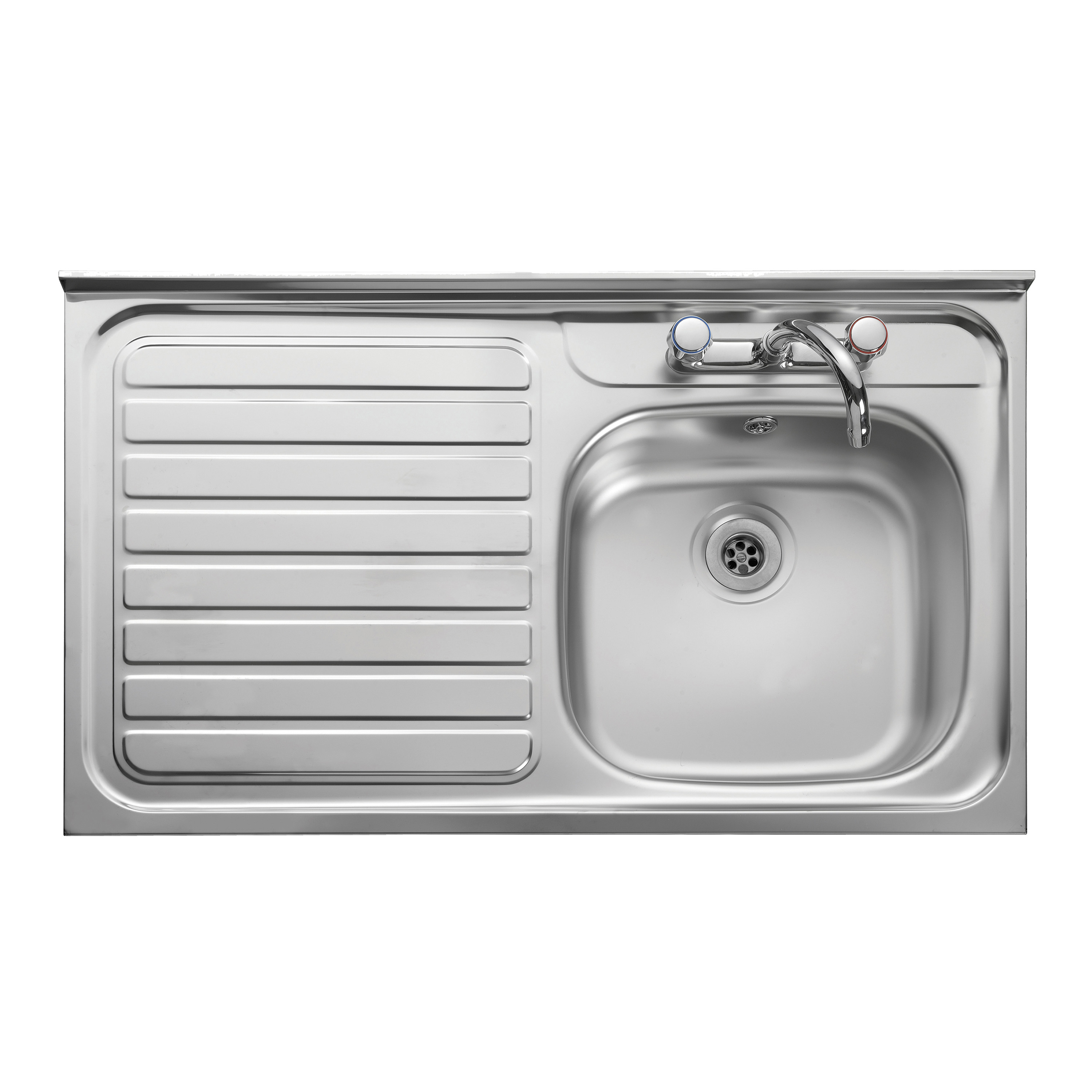 Clearwater Contract Lay-on Single Bowl Stainless Steel Sink with 2 Tap Holes & Square Front - 1000 x 600mm