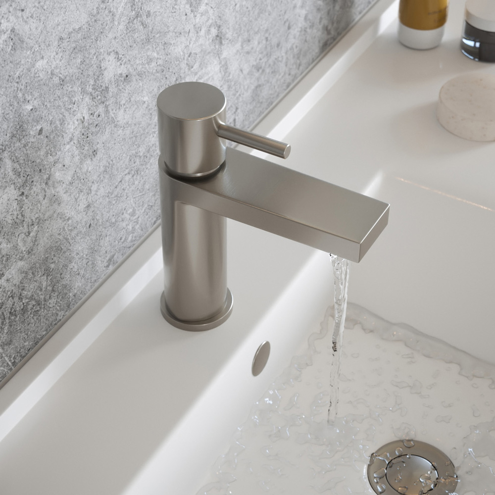The Tap Factory Vibrance Brushed Nickel Mono Basin Mixer and Basin Waste - 6 Handle Colours Available