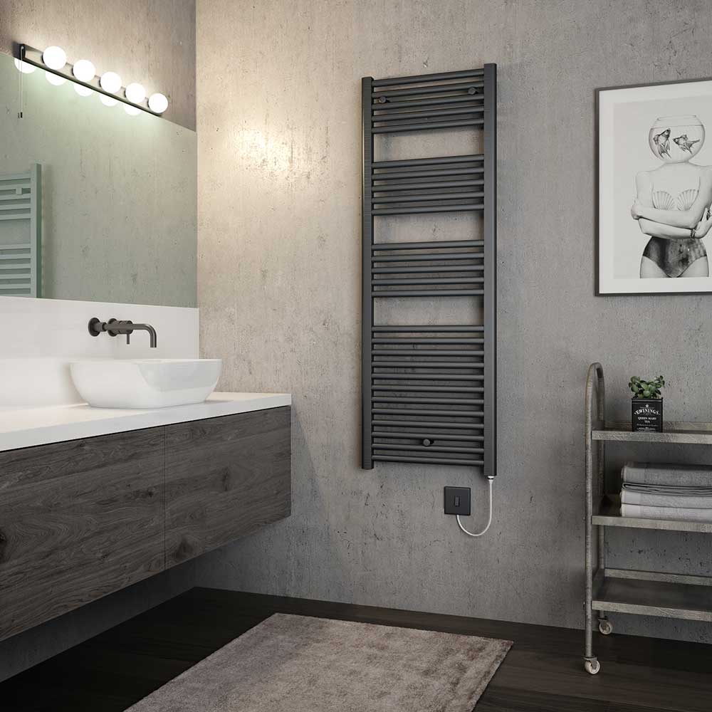 Brenton Hestia Electric Straight Anthracite Heated Towel Rail - 1375 x 480mm