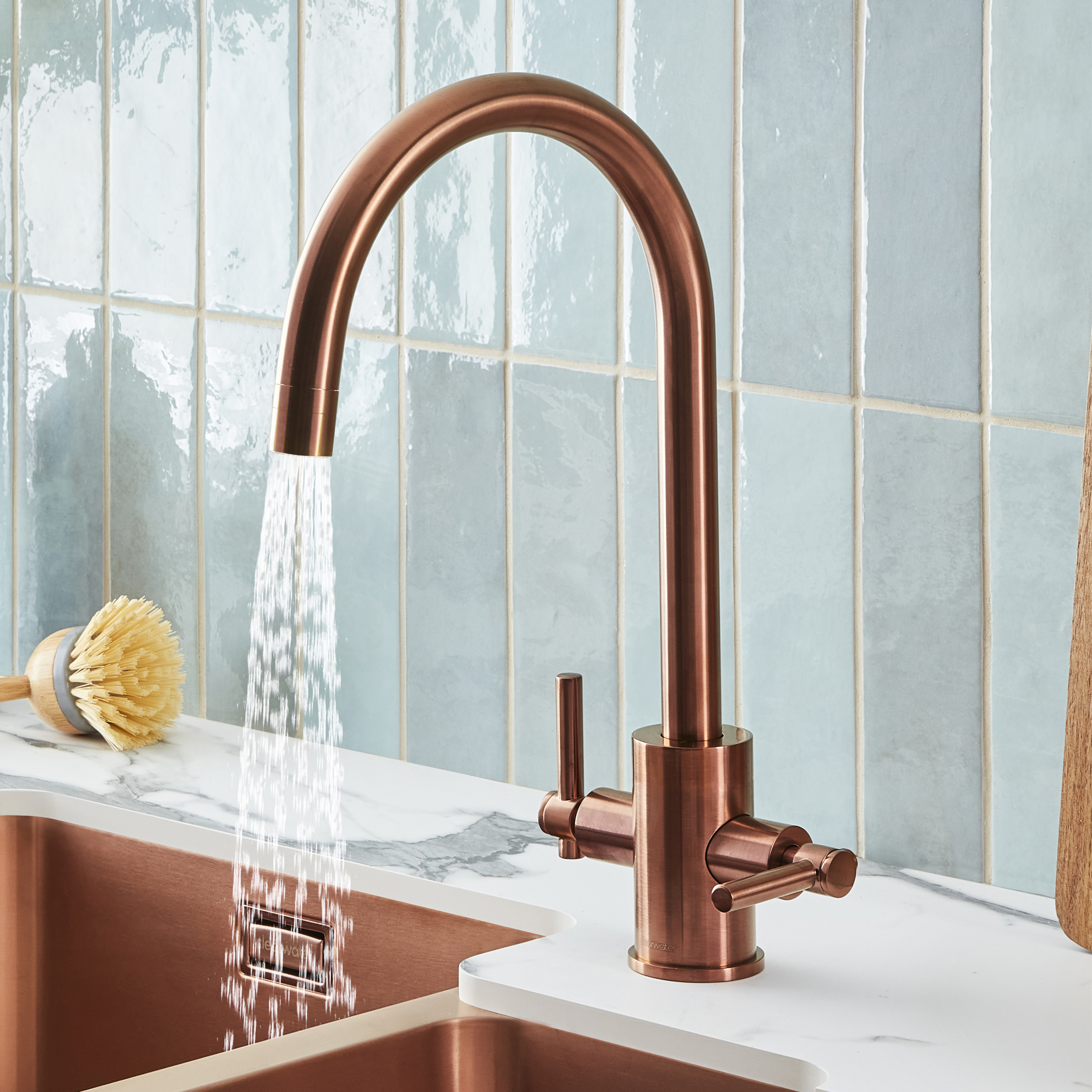 Clearwater Rococo WRAS Approved Twin Lever Mono Kitchen Mixer with Swivel Spout