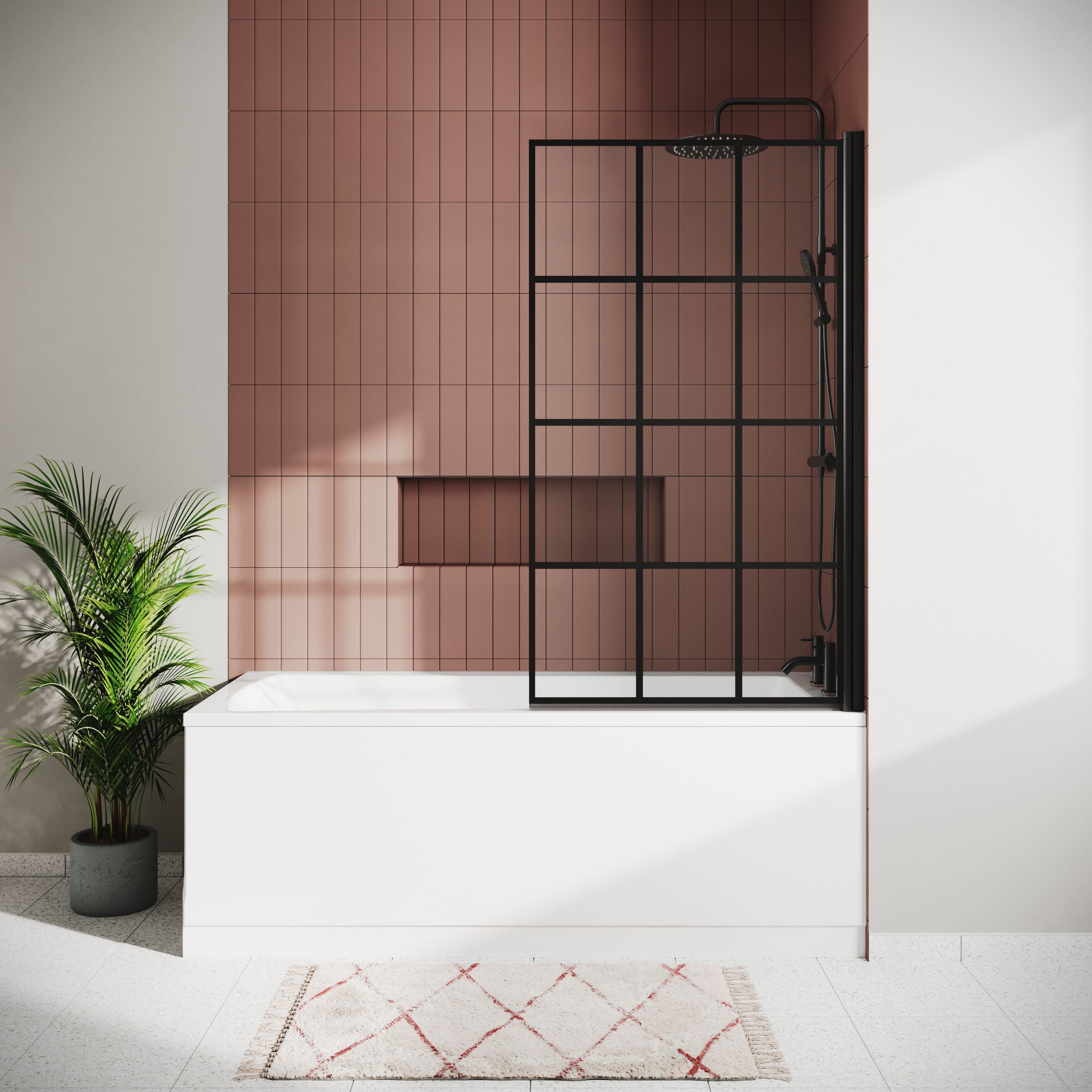 Vellamo City 6mm Matt Black Framed Hinged Bath Screen - 1430 x 770mm