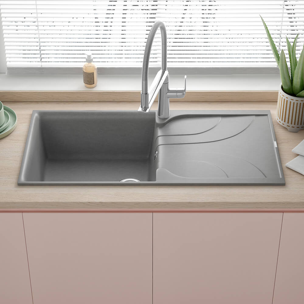 Reginox Ego Granite Composite Large Single Bowl Kitchen Sink with Reversible Drainer & Waste Kit - 1000 x 500mm
