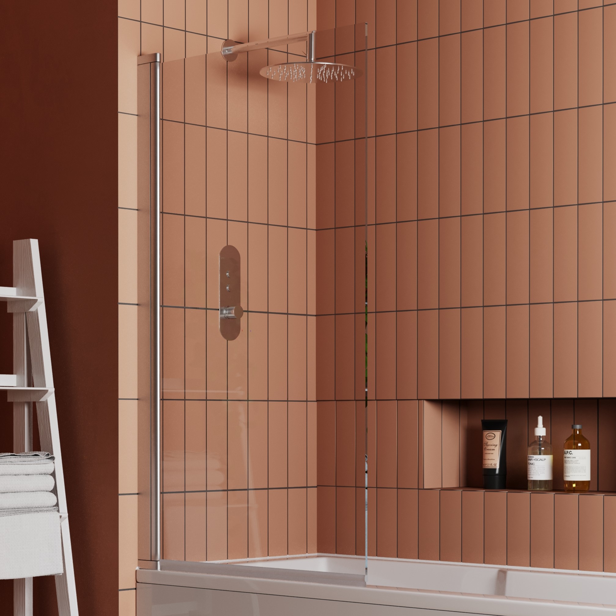 Vellamo Square Corner 6mm Glass Bath Screen - 1400 x 800mm