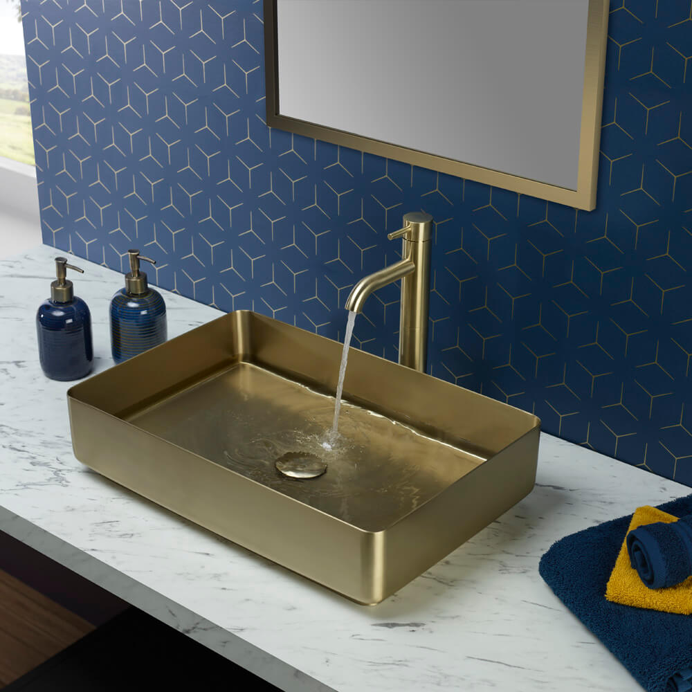 VOS Tall Single Lever Basin Mixer - Brushed Brass
