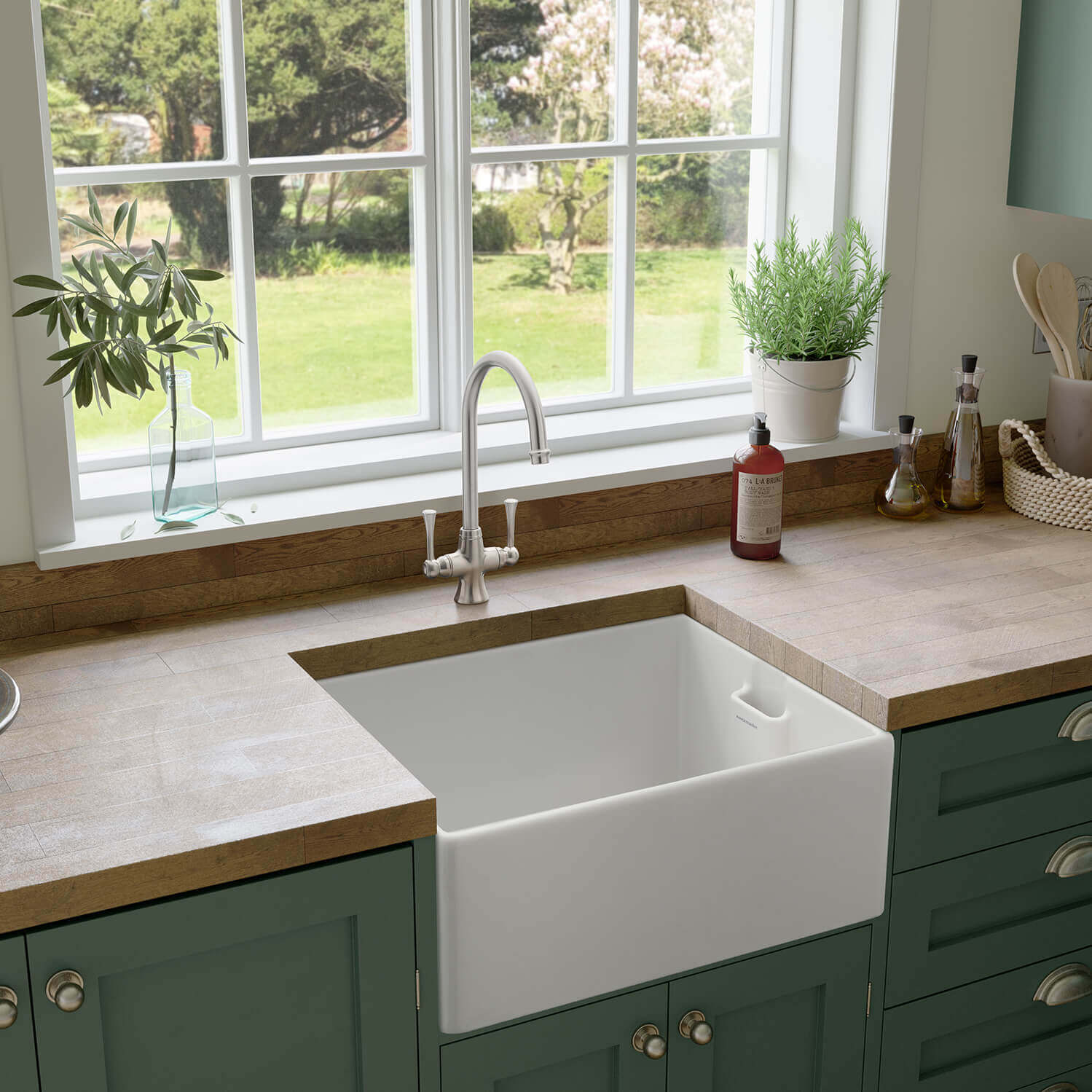 Rangemaster Grange Belfast 1 Bowl Gloss White Fireclay Ceramic Kitchen Sink & Waste - 595 x 455mm