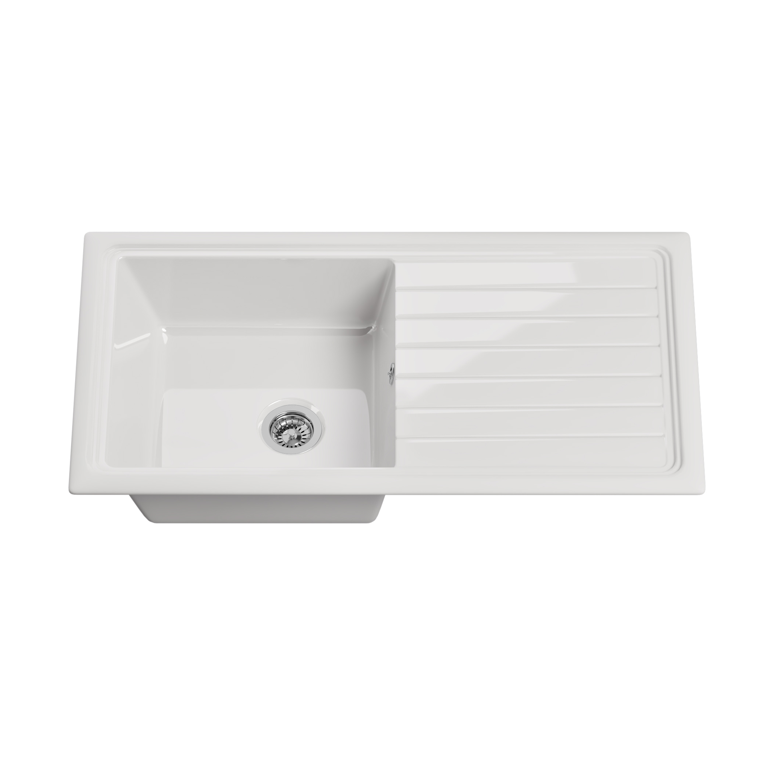 Butler & Rose 1 Bowl White Ceramic Kitchen Sink & Waste Kit with Reversible Drainer - 1010 x 525mm