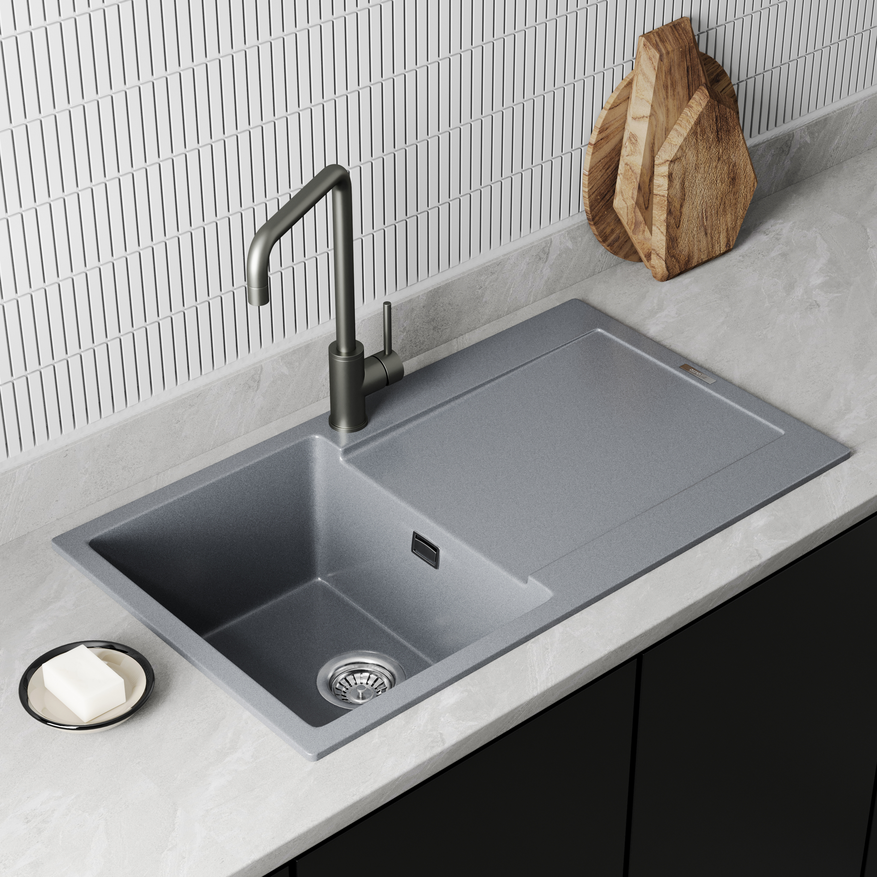 Vellamo Rocca Compact 1 Bowl Granite Composite Inset Kitchen Sink & Waste - 860 x 500mm