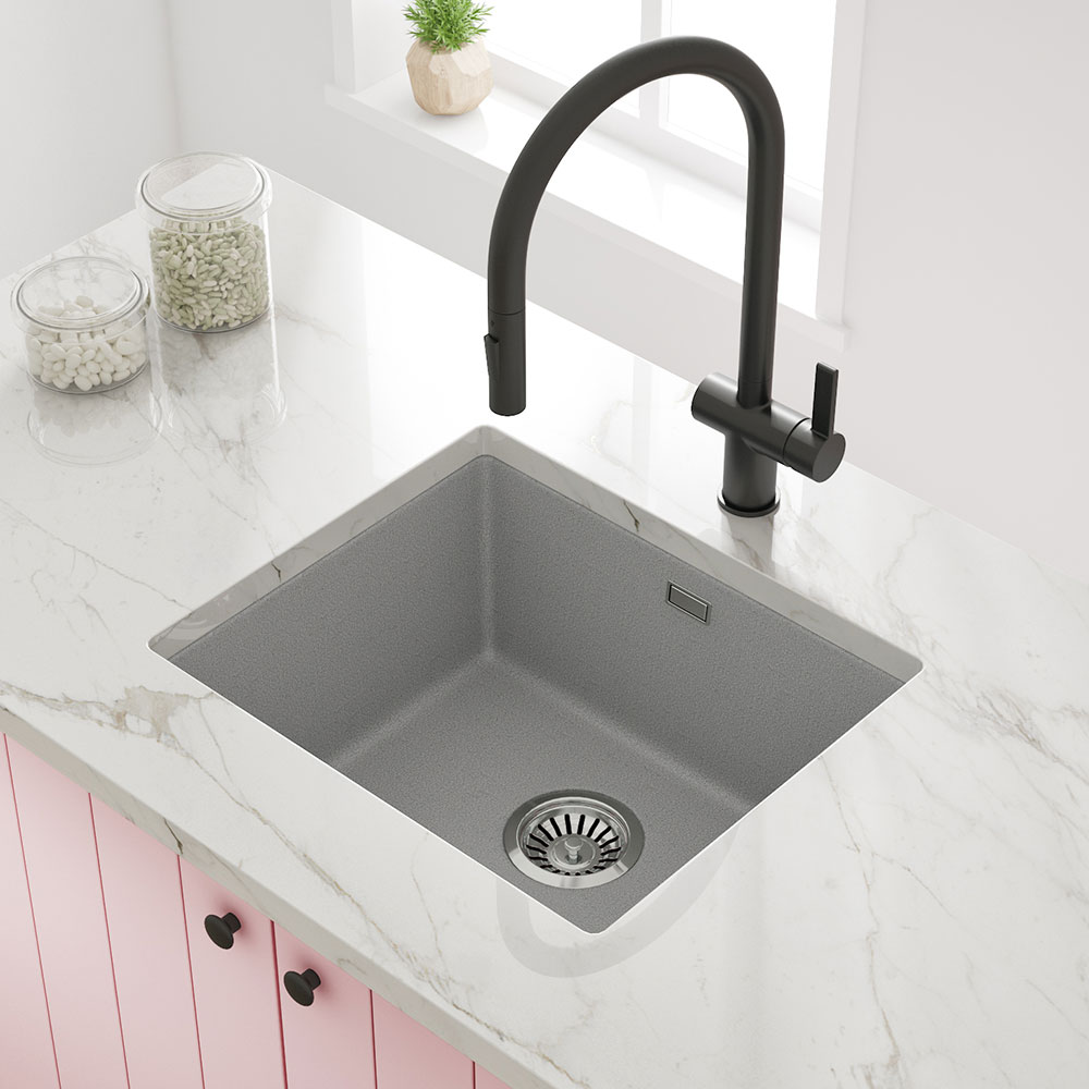 Vellamo Terra 1 Bowl Granite Composite Inset / Undermount Kitchen Sink & Waste - 533 x 457mm