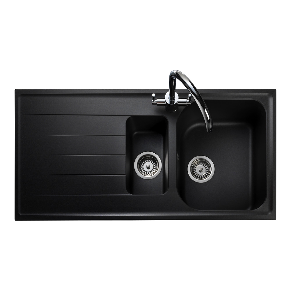 Rangemaster Amethyst Igneous Granite 1.5 Bowl Kitchen Sink with Reversible Drainer & Waste Kit - 1000 x 500mm
