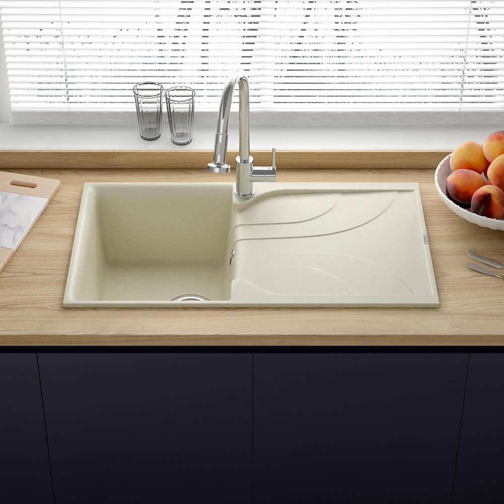 Reginox Ego Compact Single Bowl Kitchen Sink with Reversible Drainer & Waste Kit - 860 x 500mm
