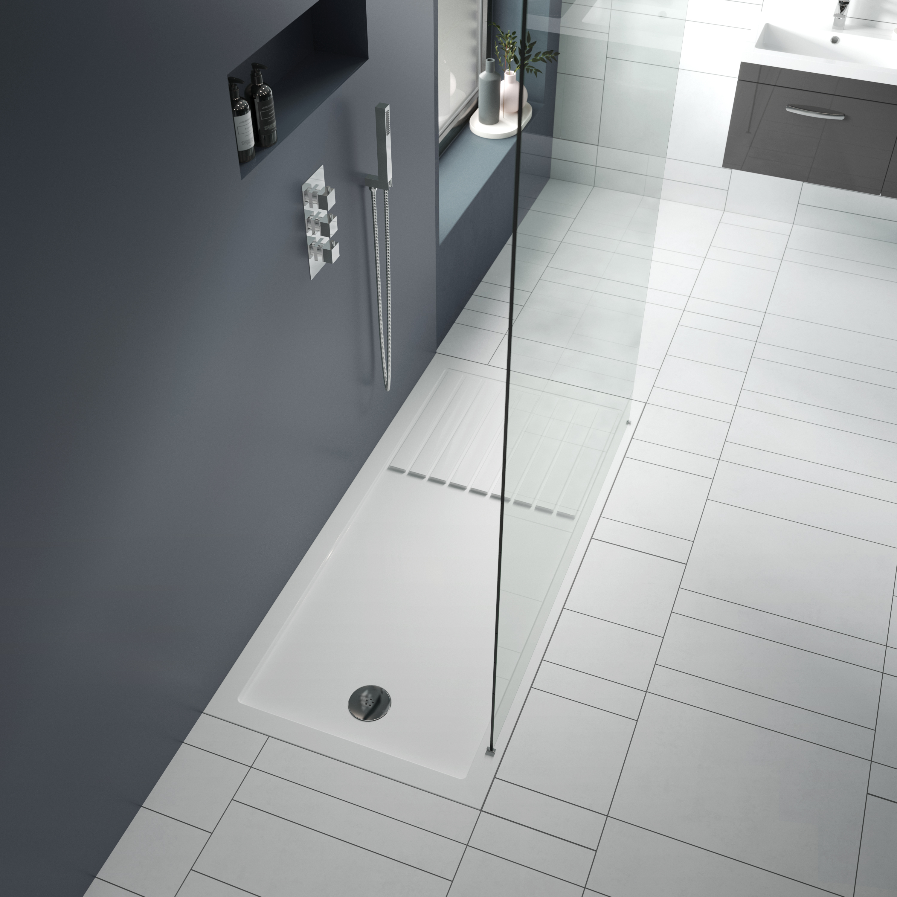 Drench MineralStone Walk In Shower Tray with Draining Area