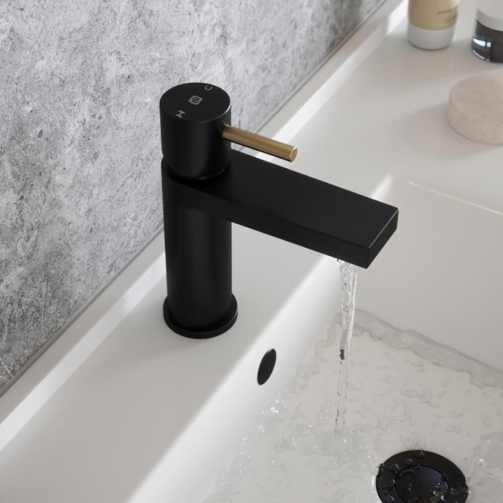 The Tap Factory Vibrance Vanto Black Mono Basin Mixer and Basin Waste - 8 Handle Colours Available