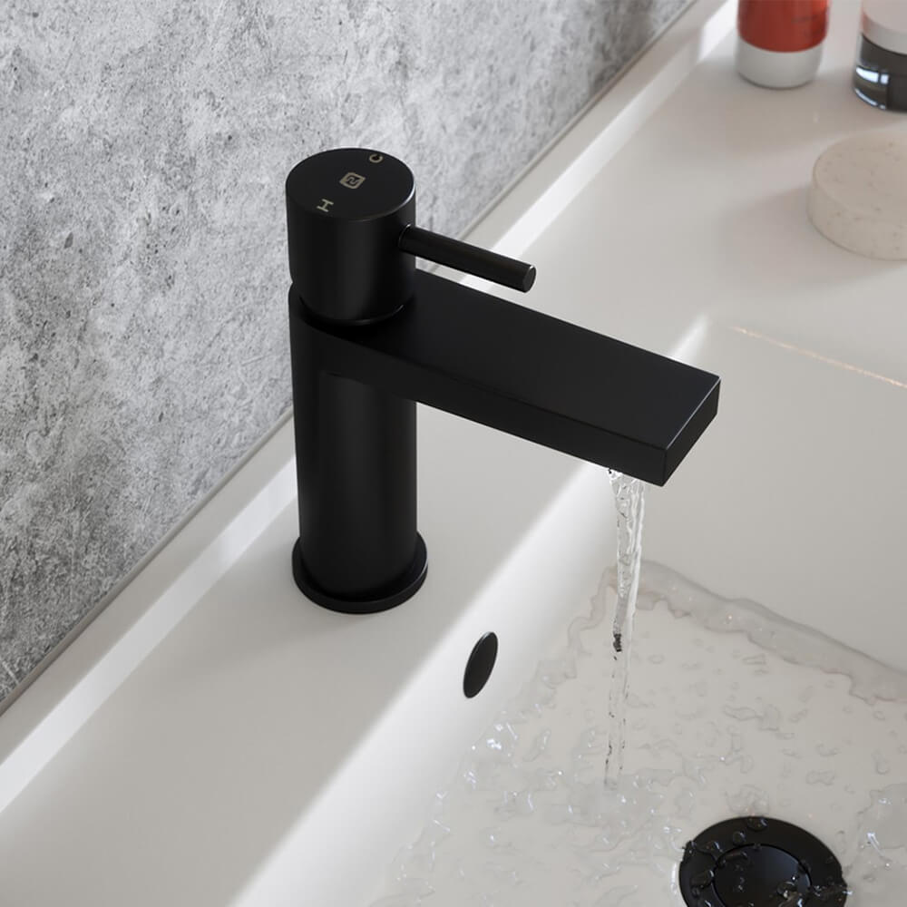 The Tap Factory Vibrance Vanto Black Mono Basin Mixer and Basin Waste - 8 Handle Colours Available
