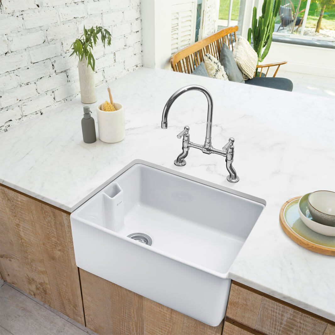 Caple Single Bowl White Ceramic Belfast Sink with Weir Overflow - 595 x 455mm