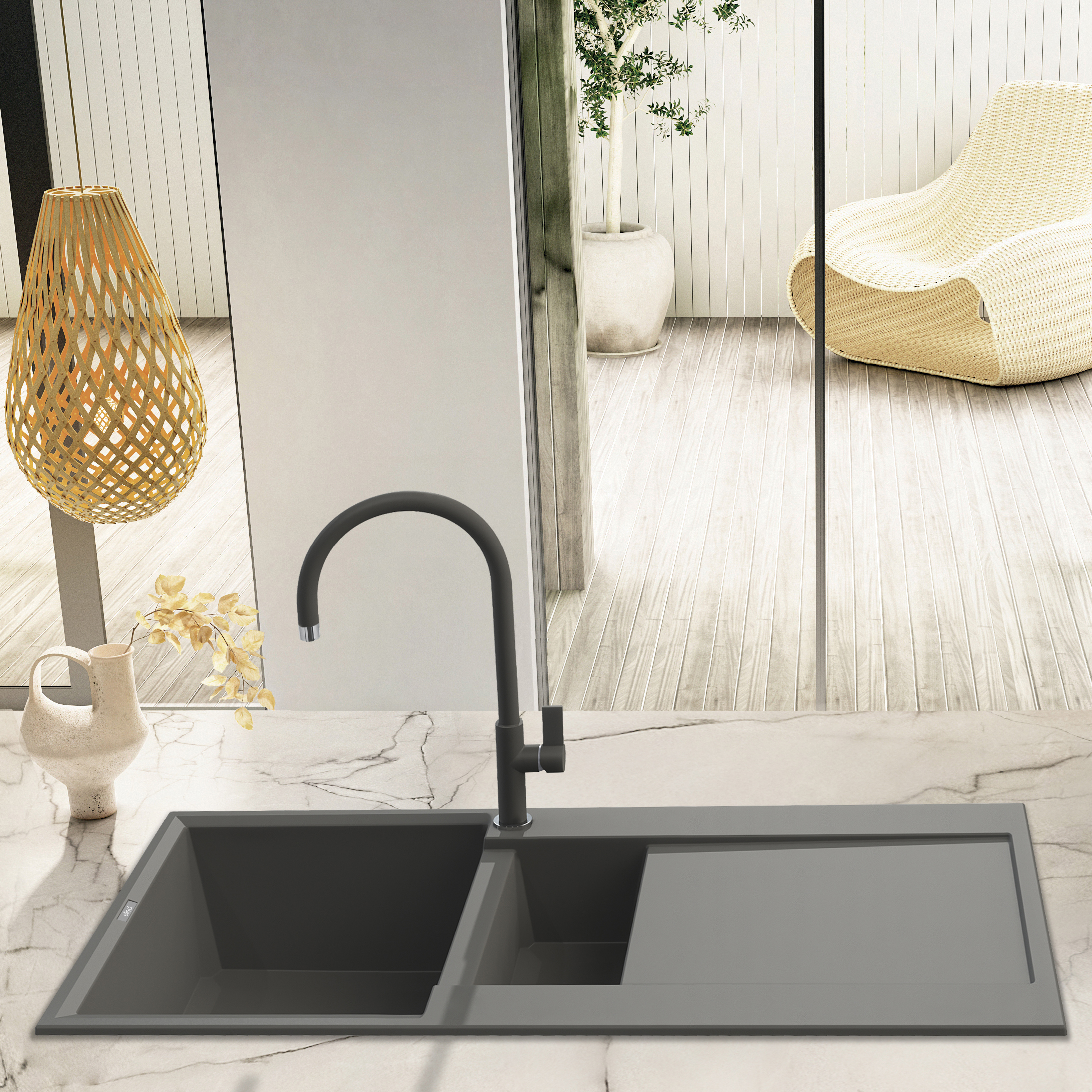 Reginox Elleci Easy 475 1.5 Bowl Granite Composite Inset Kitchen Sink & Waste - 1000 x 500mm