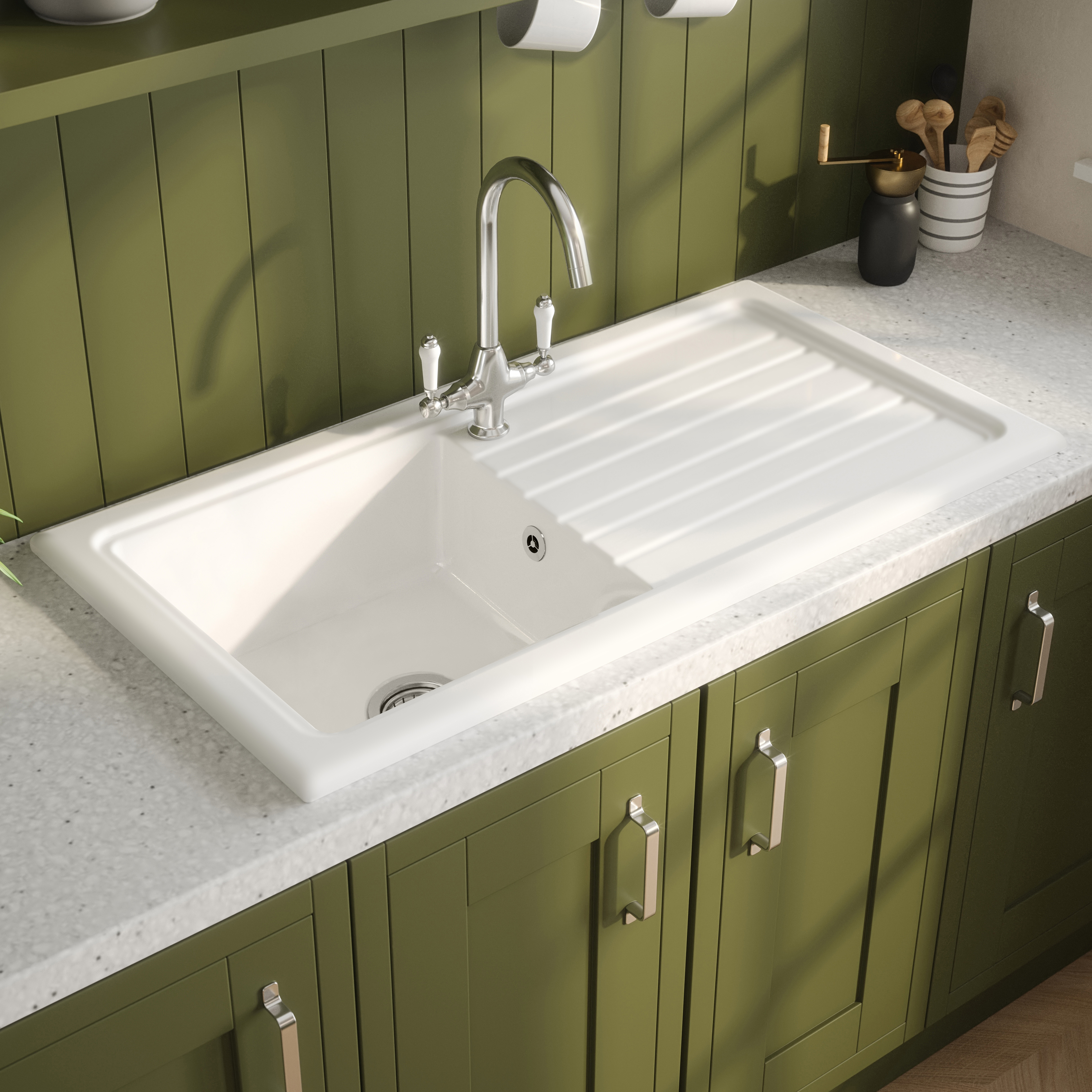 Reginox 1 Bowl Ceramic Kitchen Sink & Waste Kit with Reversible Drainer 