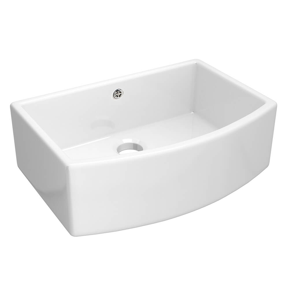 Shaws Waterside Curved Ceramic Single Bowl Belfast Kitchen Sink - 597mm x 531mm