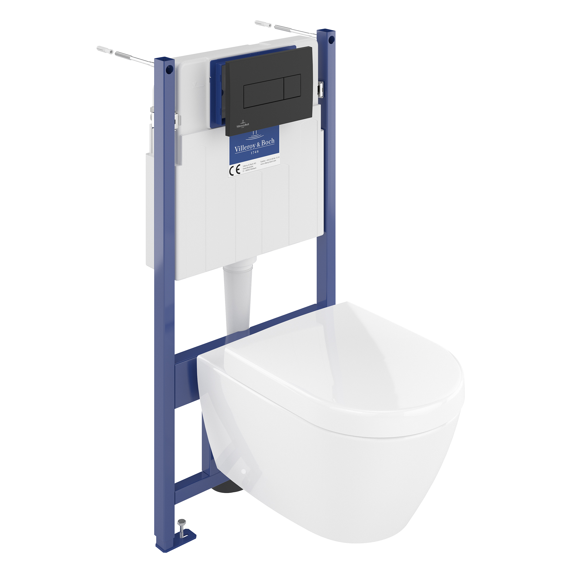 Villeroy & Boch ViConnect Pro S Frame with Subway 2.0 Wall Mounted Rimless Toilet, Flush Plate & Soft Close Toilet Seat