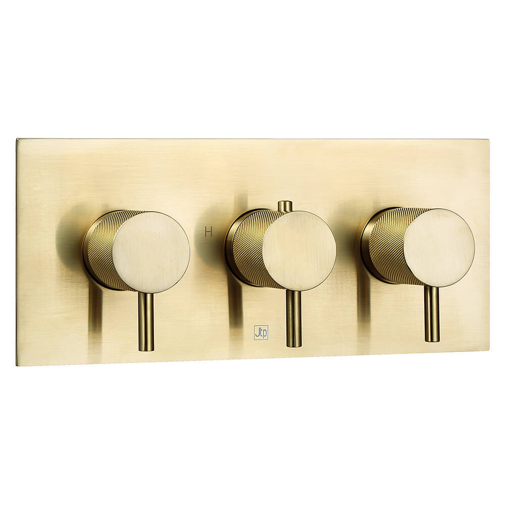 VOS 2 Outlet Concealed Thermostatic Shower Valve with Designer Handles - Brushed Brass (3 Handles)