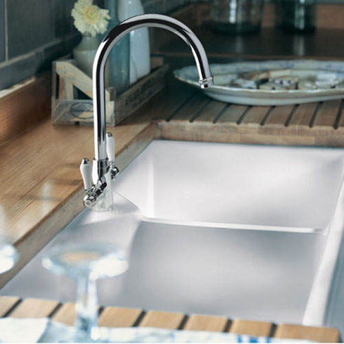 Rangemaster Double Belfast 2 Bowl White Fire Clay Ceramic Sink - 800 x 500mm