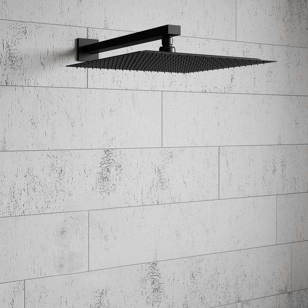Harbour Status Matt Black Stainless Steel Square Shower Head - 300mm