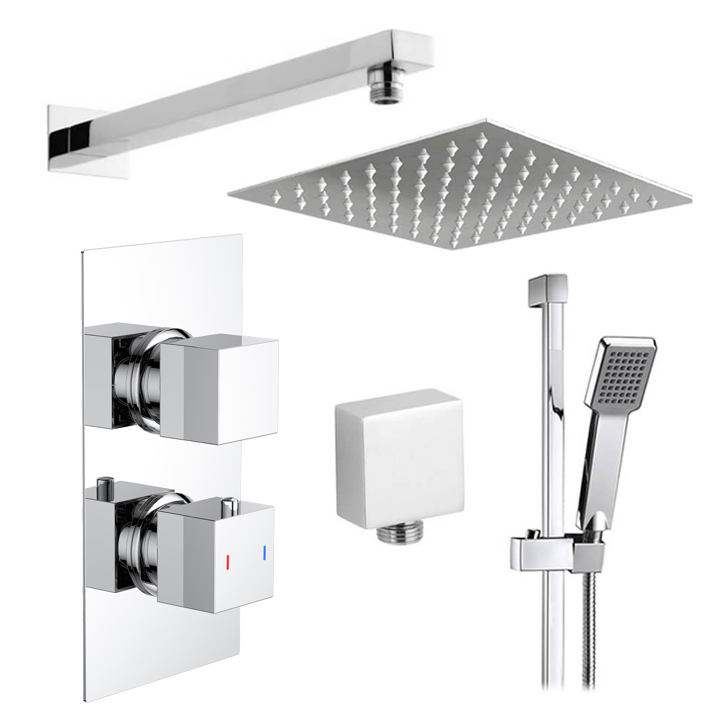 Drew Square Concealed Shower Valve with Fixed Head & Slide Rail Kit