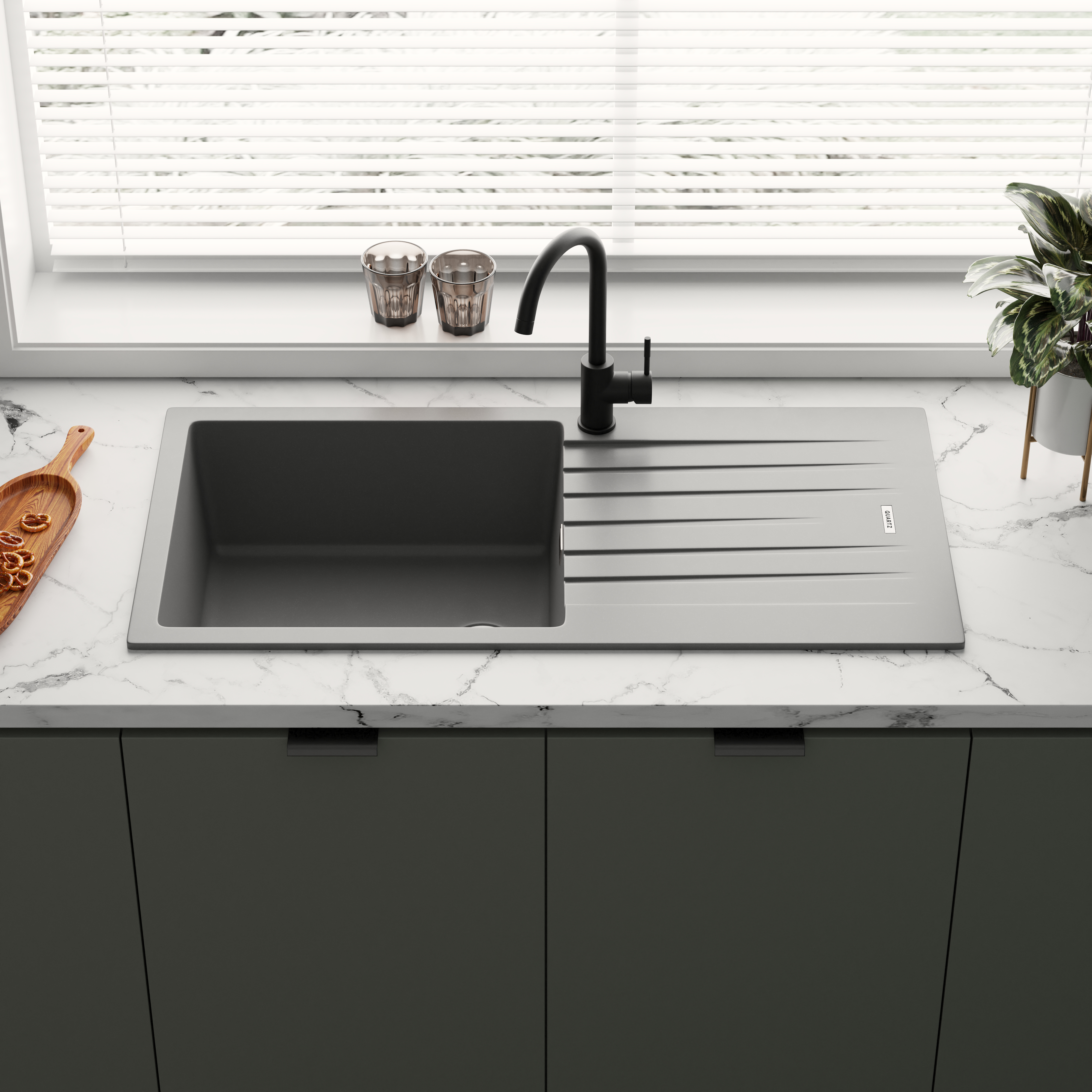 Vellamo Horizon Large Single Bowl Granite Composite Kitchen Sink & Waste - 1000 x 500mm