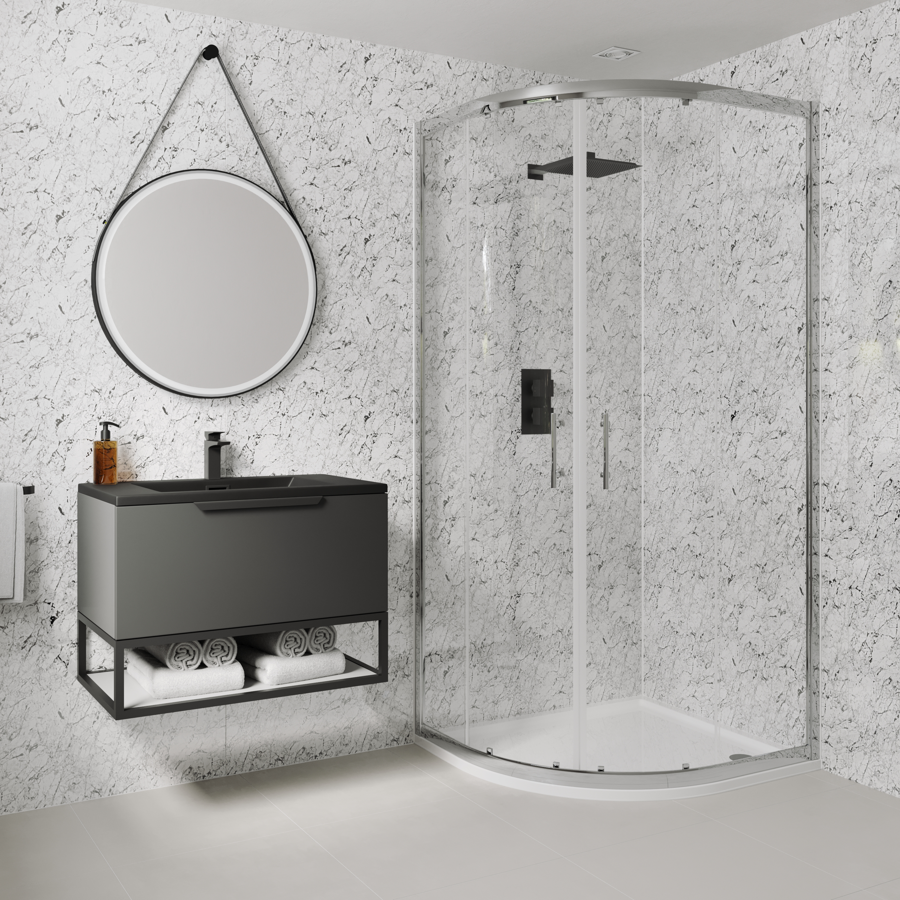 Drench Naturals White Granite PVC Waterproof Bathroom Wall Panel - 1000 x 2400mm