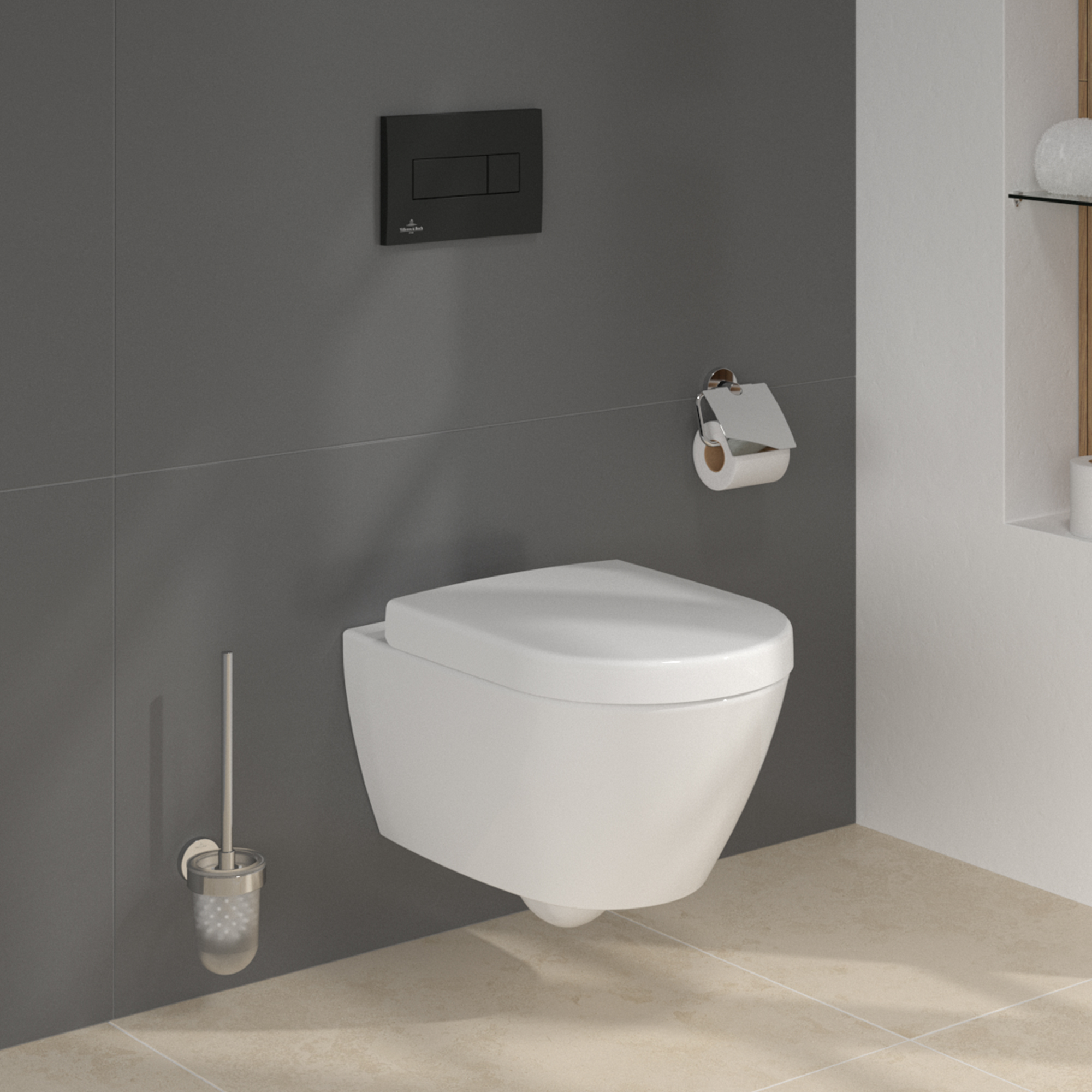 Villeroy & Boch ViConnect Pro S Frame with Subway 2.0 Wall Mounted Rimless Toilet, Flush Plate & Soft Close Toilet Seat